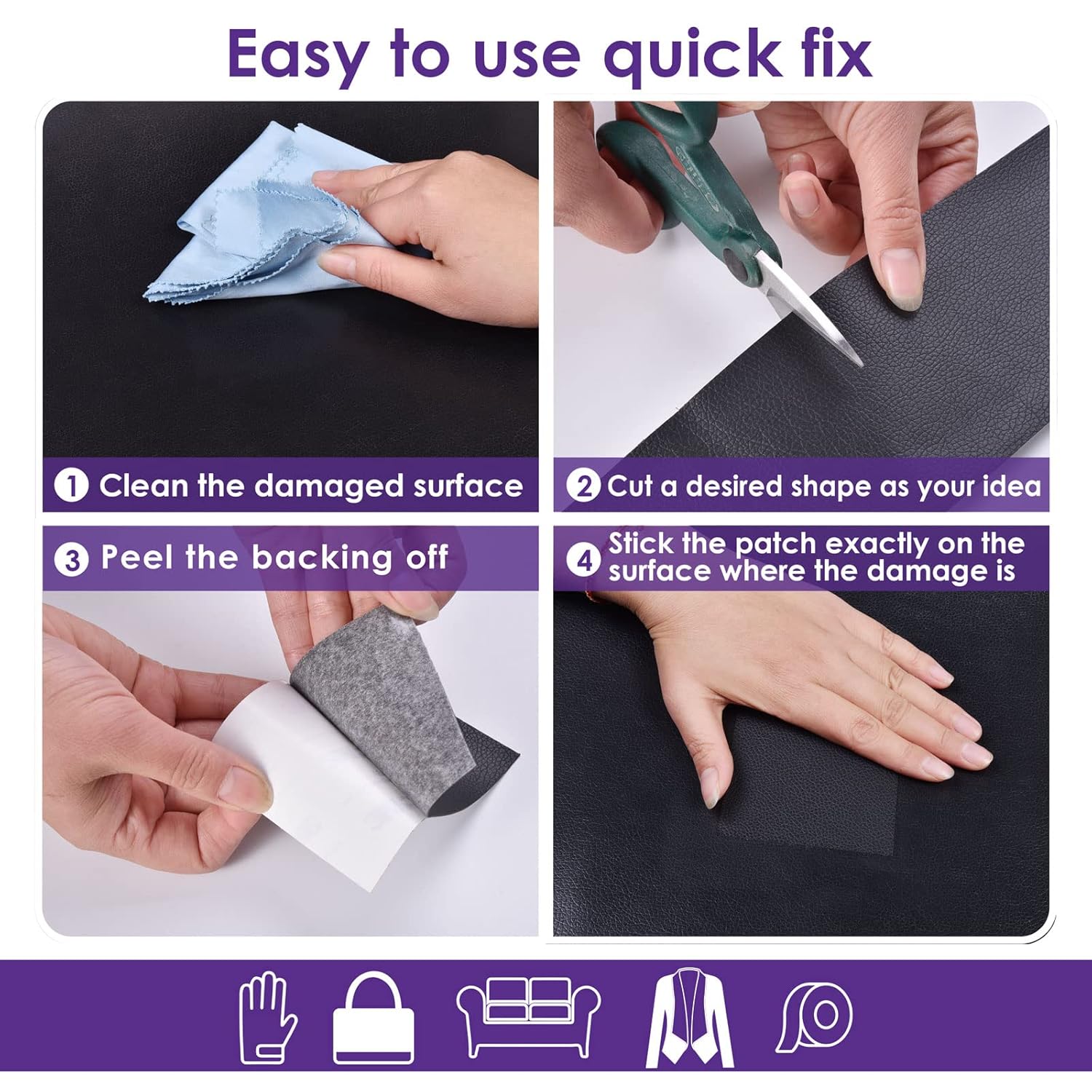 Cinta de parche de reparación de cuero de 4 x 60 pulgadas, cinta autoadhesiva fuerte para muebles, sofás, asientos de automóvil, gabinetes de