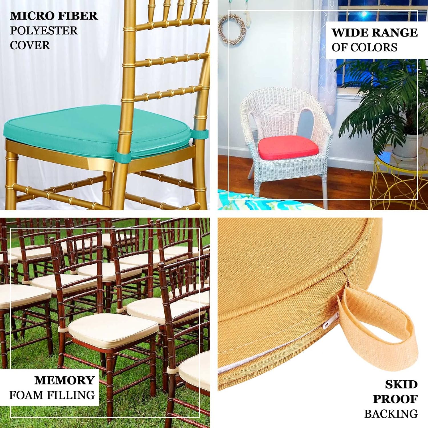 Efavormart – Cojín para silla Chiavari de 2 pulgadas de grosor, cojín de espuma viscoelástica con lazos y funda extraíble