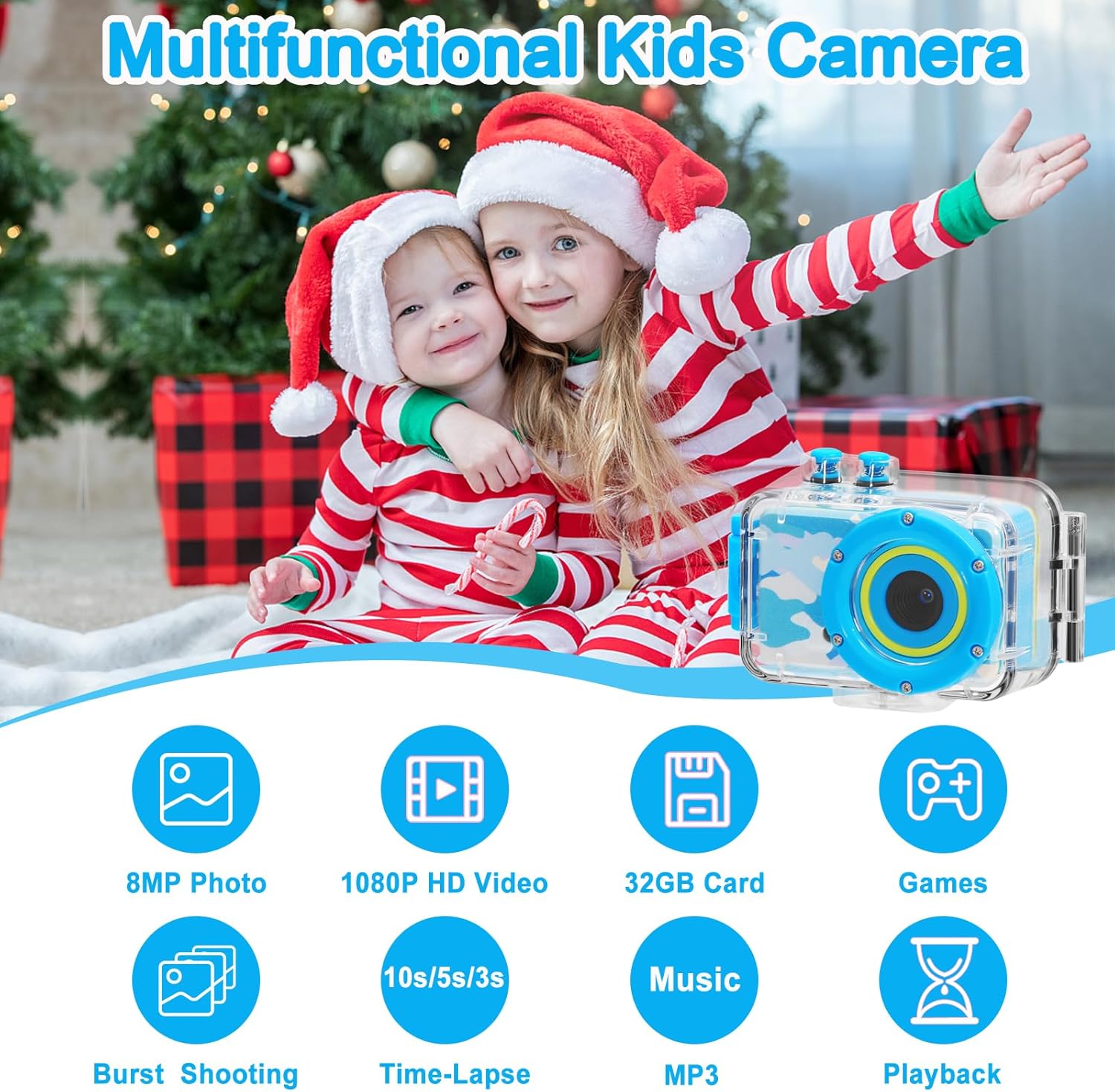 Luoba Cámara impermeable para niños, juguetes para niños de 3 a 10 años, cámara digital para niños subacuáticos, Navidad, cumpleaños, regalos para