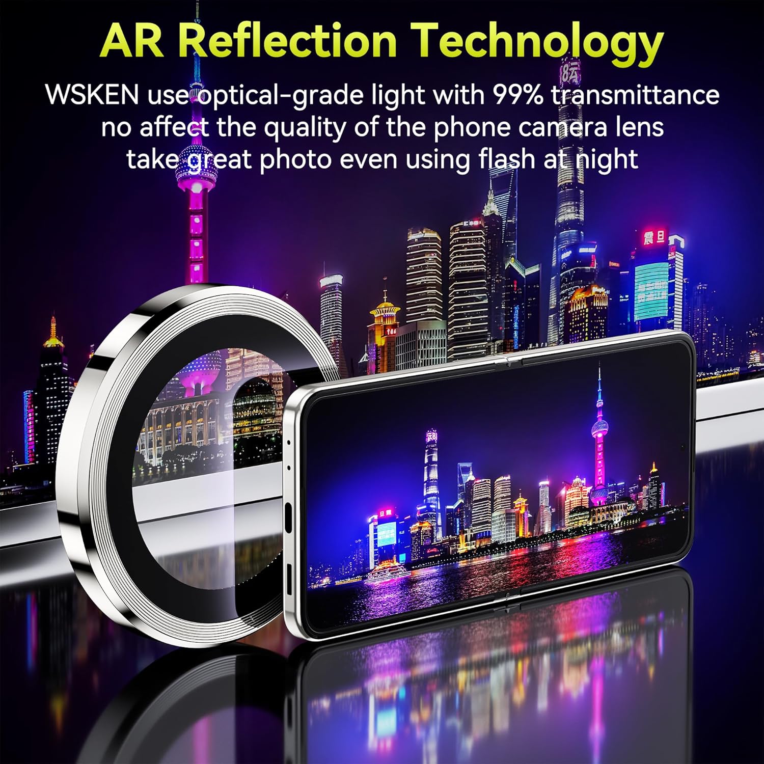 WSKEN Funda protectora para lente de cámara Z Flip 5, antiarañazos Ultra HD, protector de pantalla de cámara de vidrio templado a prueba de golpes