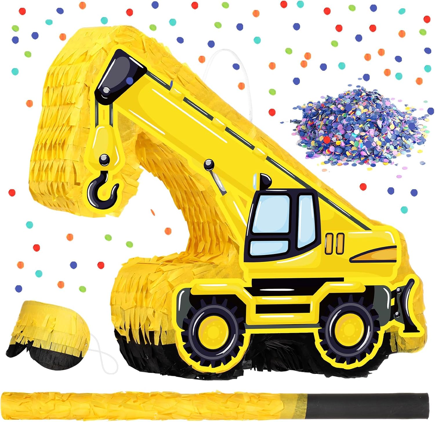 Paquete de piñata para camión de construcción, piñata, excavadora, con palo, confeti, piñata de construcción, piñata grande de cumpleaños para