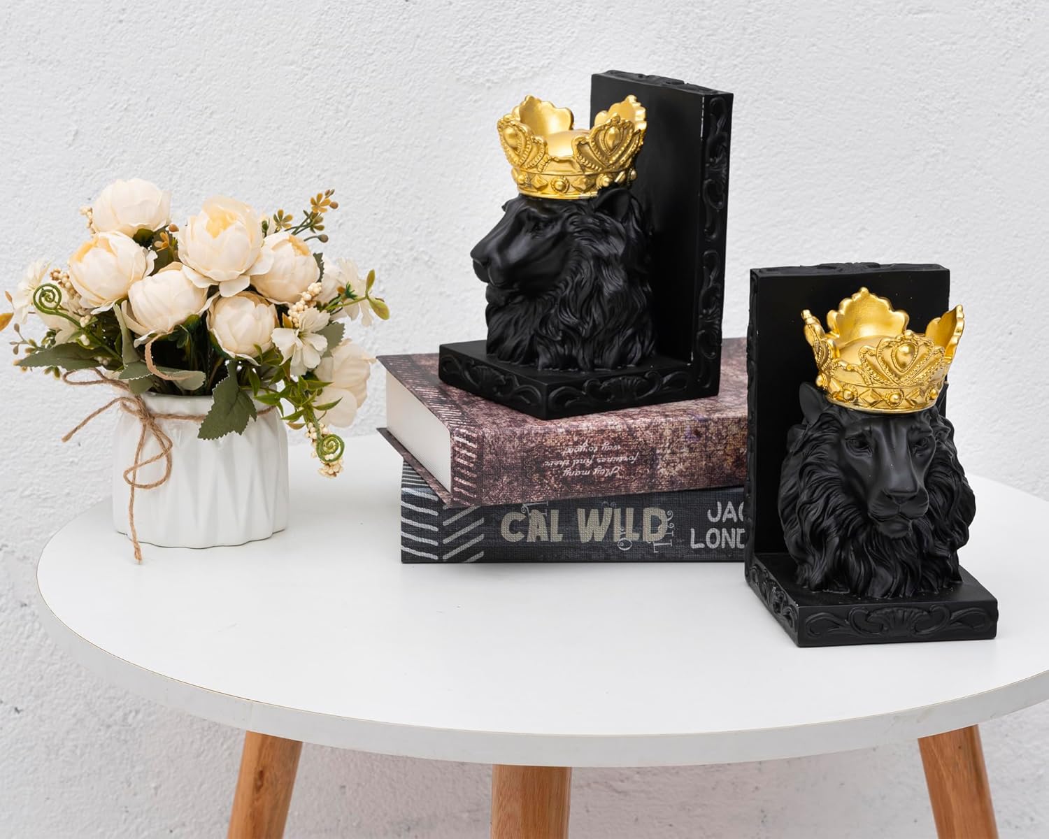 Sujetalibros decorativos de estatua de león (juego de 2) escultura de león corona para regalo de Leo, sujetalibros resistentes, extremos