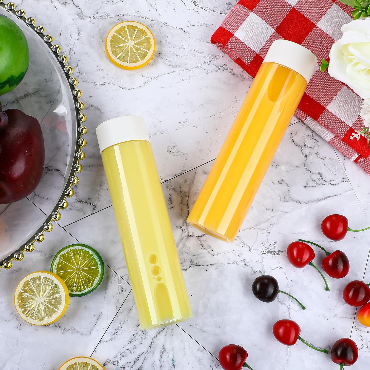 24 botellas de plástico para jugo de 13.5 onzas con tapas, botellas sensoriales reutilizables con tapas blancas, botellas de agua a granel,