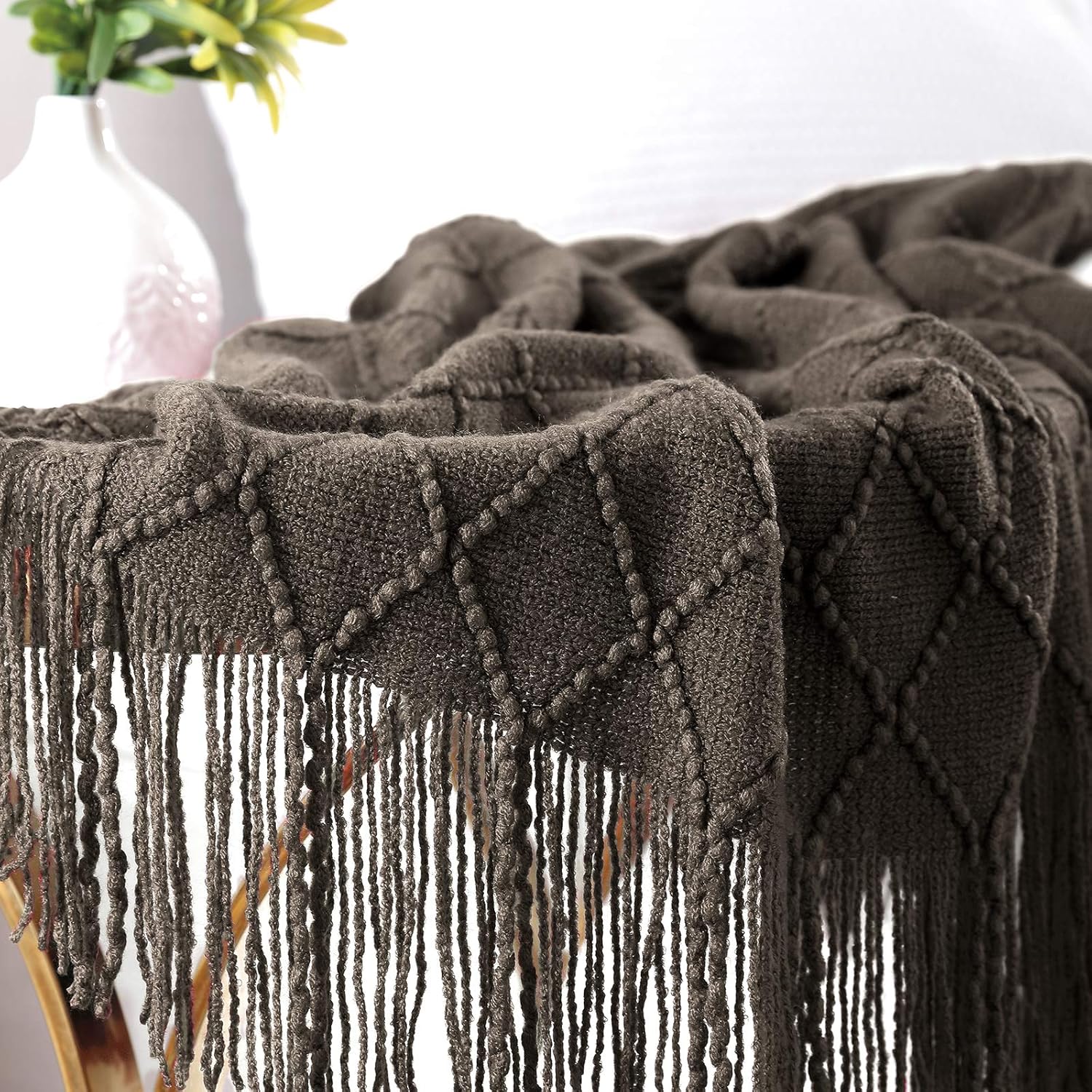 Walensee – Manta para sofá, manta tejida 100% acrílica, manta decorativa ligera con borlas para silla, cama, sofá, viaje, apta para todas las