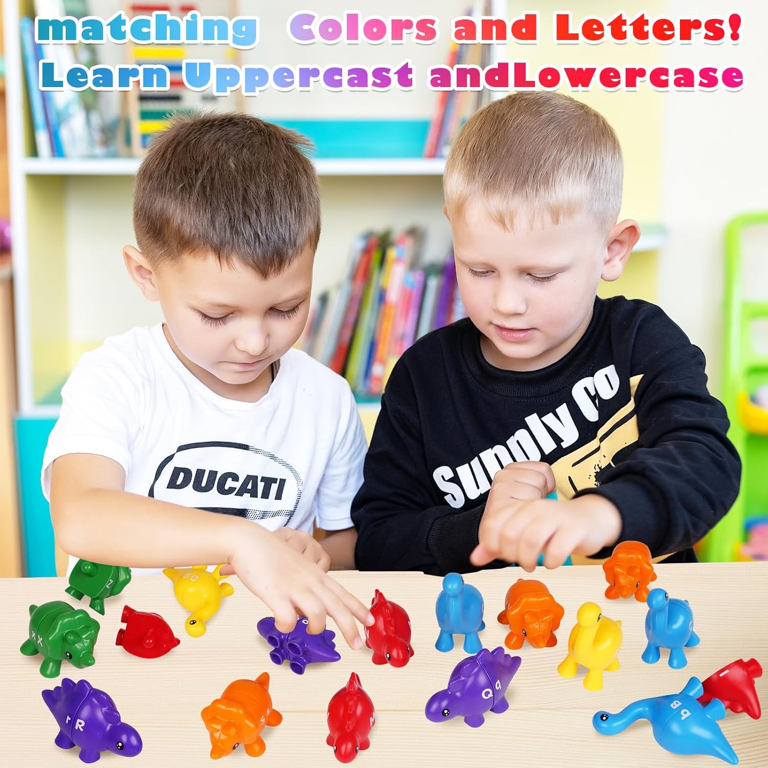 Juguetes de aprendizaje a juego de letras del alfabeto para niños pequeños, juguetes de letras de dinosaurio ABC de doble cara, juegos de