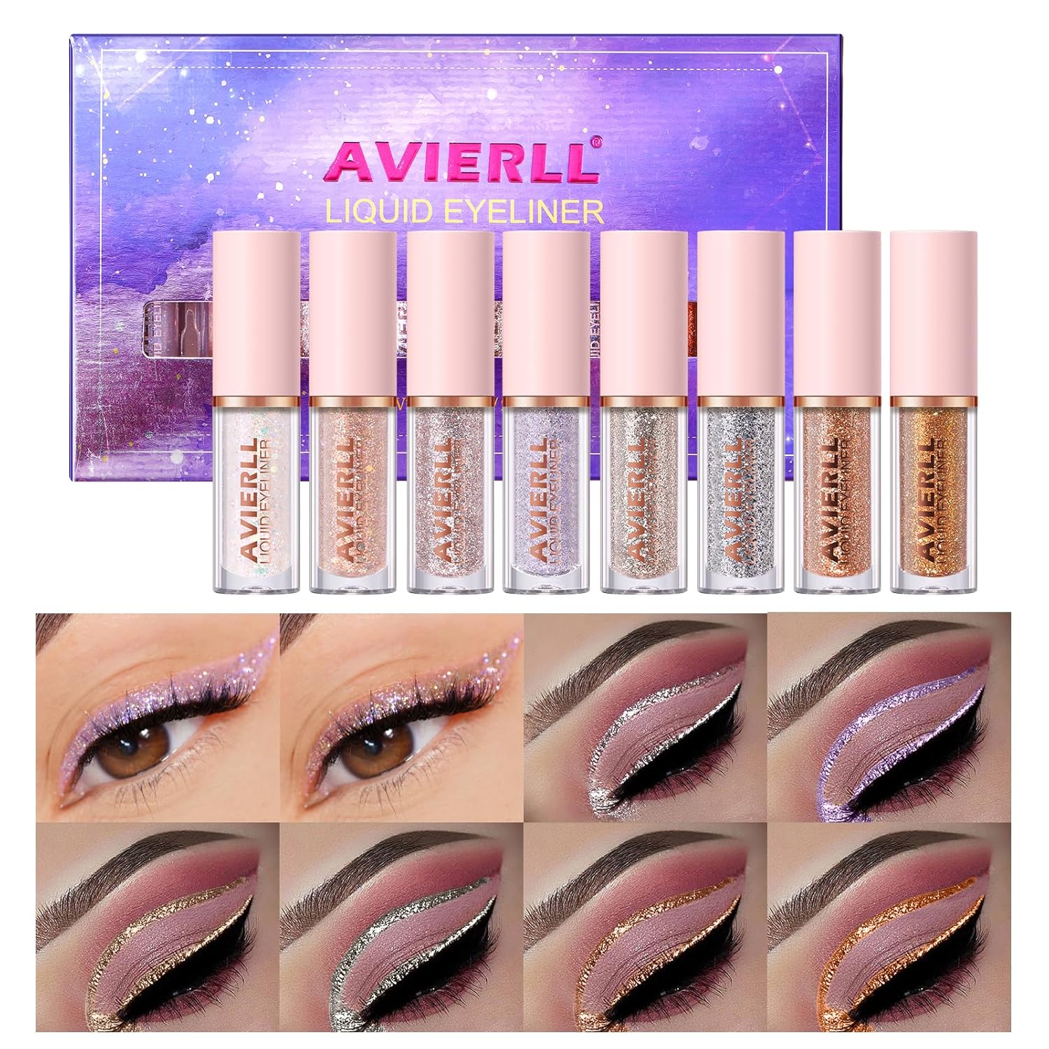 Juego de delineador de ojos con purpurina de larga duración, brillante, impermeable, delineador de ojos fácil de colorear sin manchas, maquillaje de