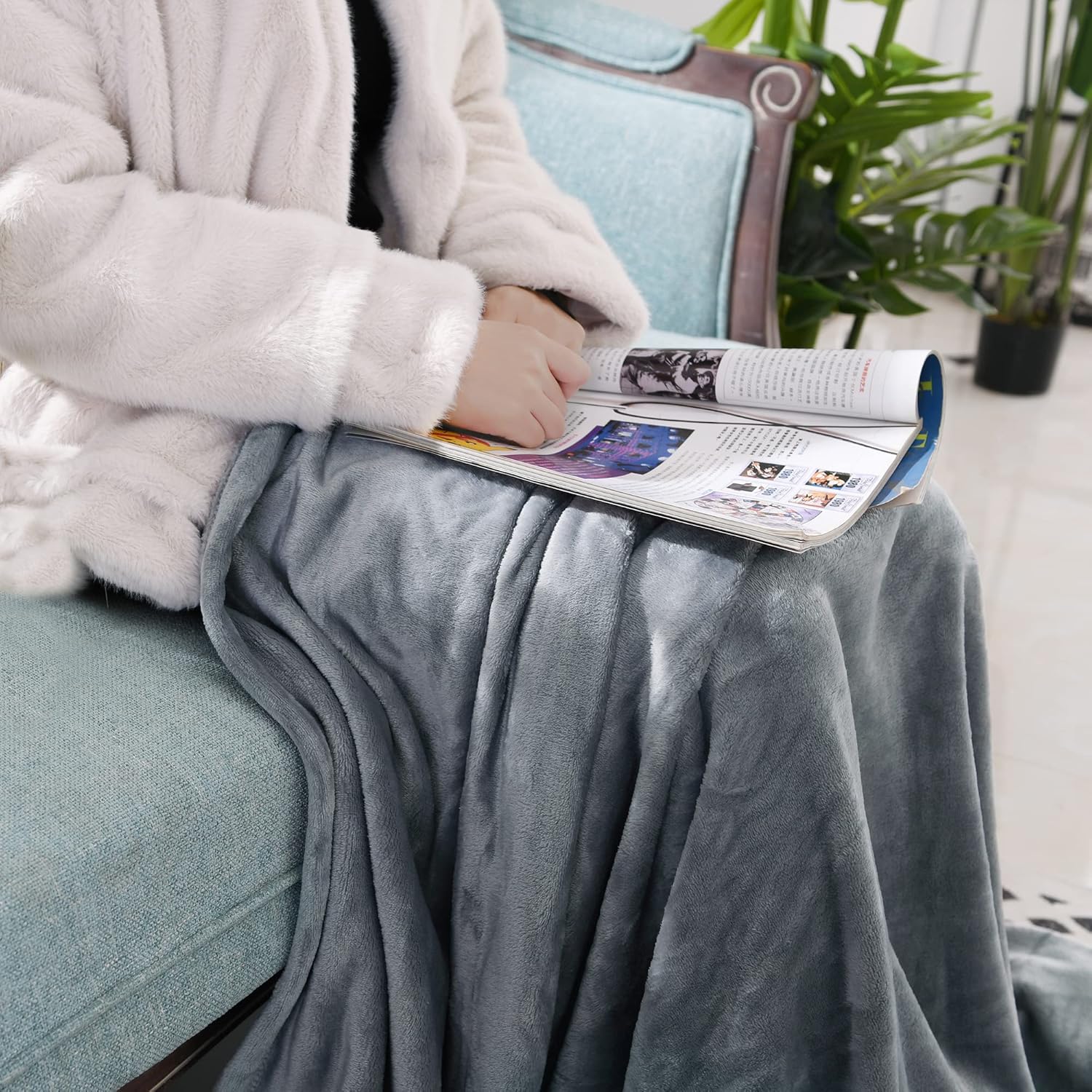 WONTEX Manta gris claro, tamaño individual de 60 x 80 pulgadas, para sofá y cama, manta térmica suave para invierno y todas las estaciones