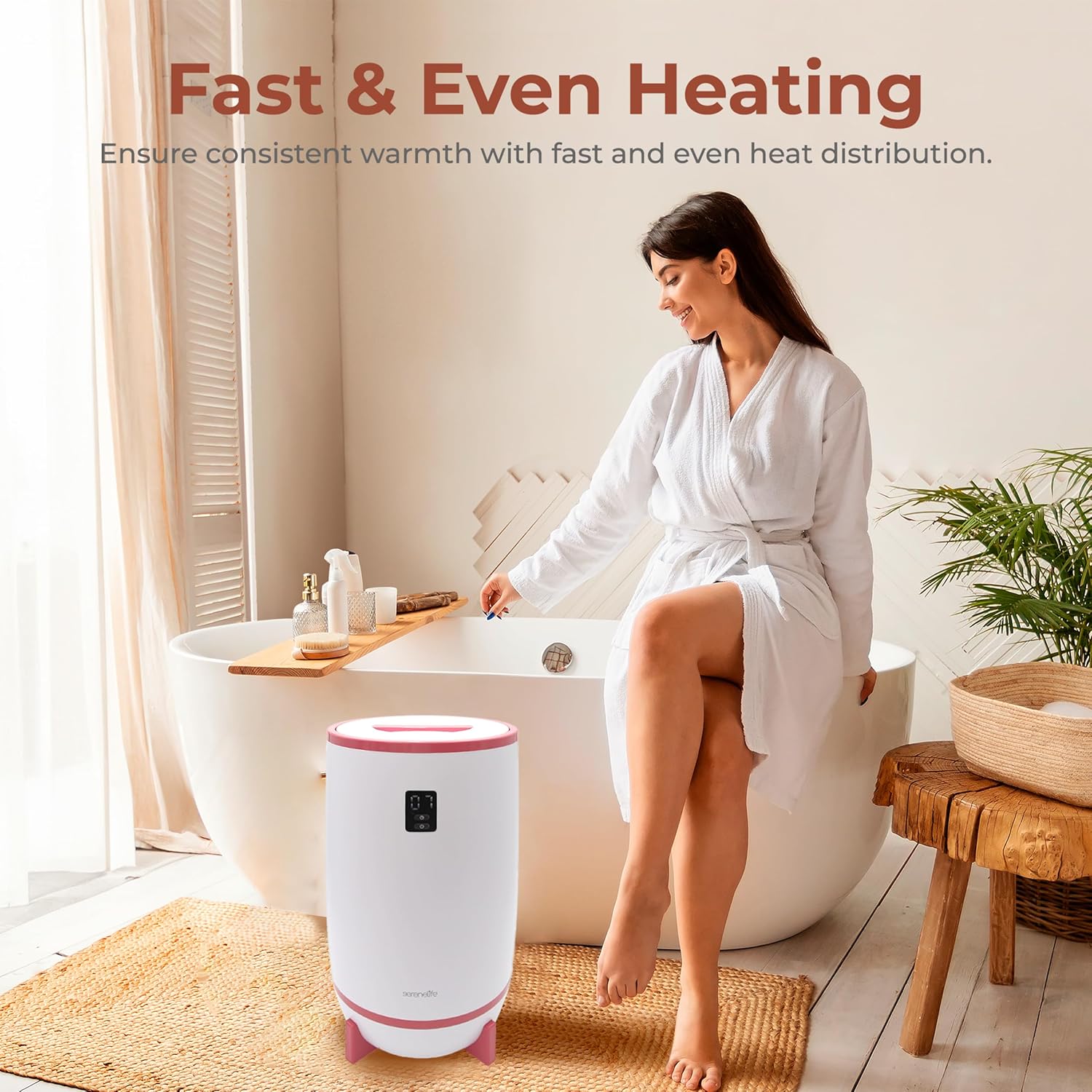 SereneLife Calentador de toallas y mantas de un solo toque con soporte de disco fragante y anillo LED, función de apagado automático, temporizador
