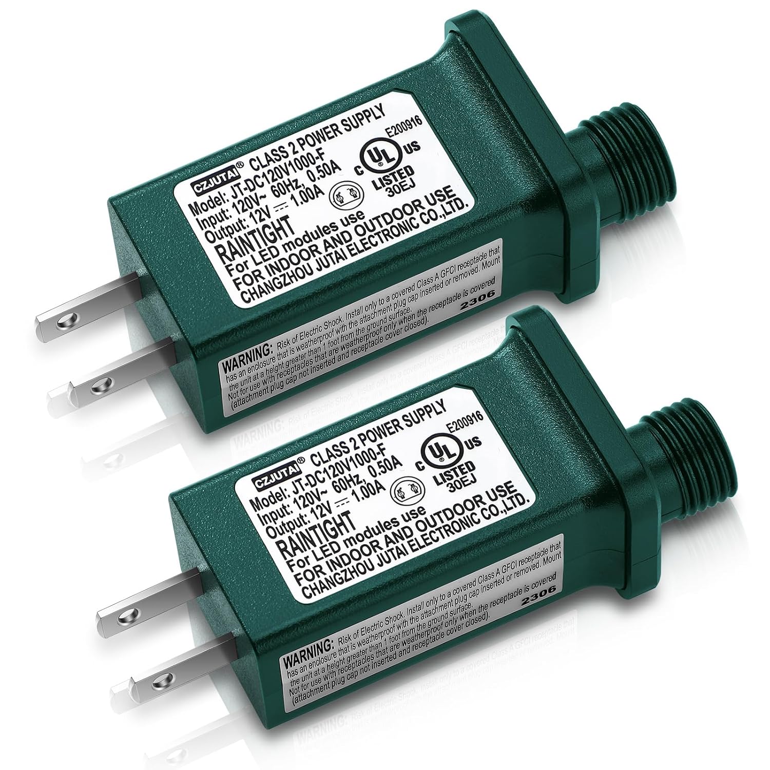 Kingdder 2 unids verde 12V 1A clase 2 fuente de alimentación LED transformador reemplazo IP44 impermeable bajo voltaje transformador para Navidad