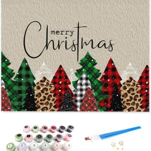 Pintura de Feliz Navidad por número y adultos principiantes, kit de pintura al óleo sobre lienzo con pinceles de pigmento acrílico, manualidades Pintura de Feliz Navidad por número y adultos principiantes, kit de pintura al óleo sobre lienzo con pinceles de pigmento acrílico, manualidades