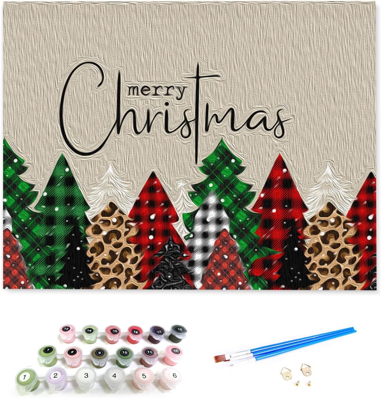 Pintura de Feliz Navidad por número y adultos principiantes, kit de pintura al óleo sobre lienzo con pinceles de pigmento acrílico, manualidades