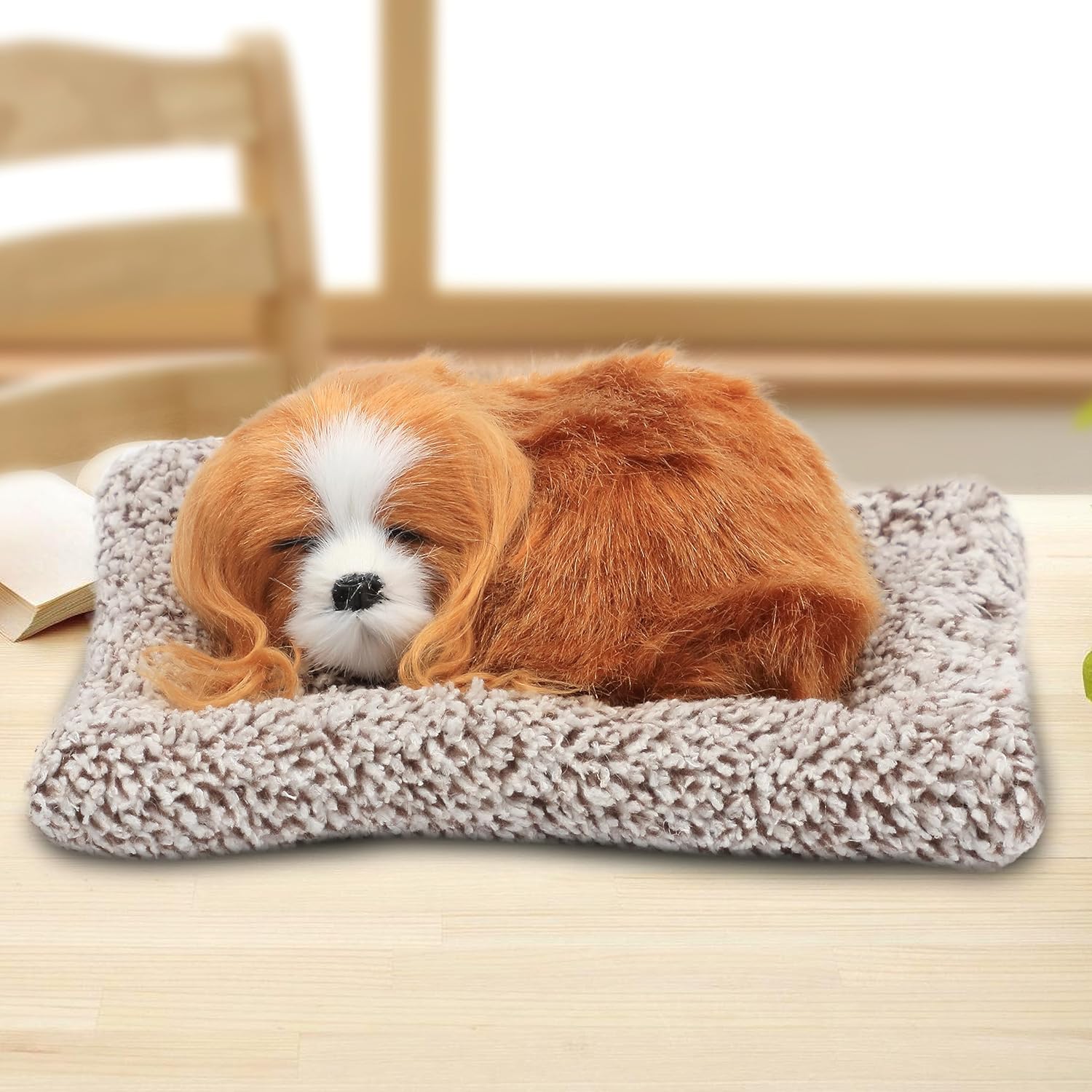 Easfan Juguete de peluche de simulación para cachorros con sonido, adorable animal, lindo perro dormido con cojín de sonido, decoración de