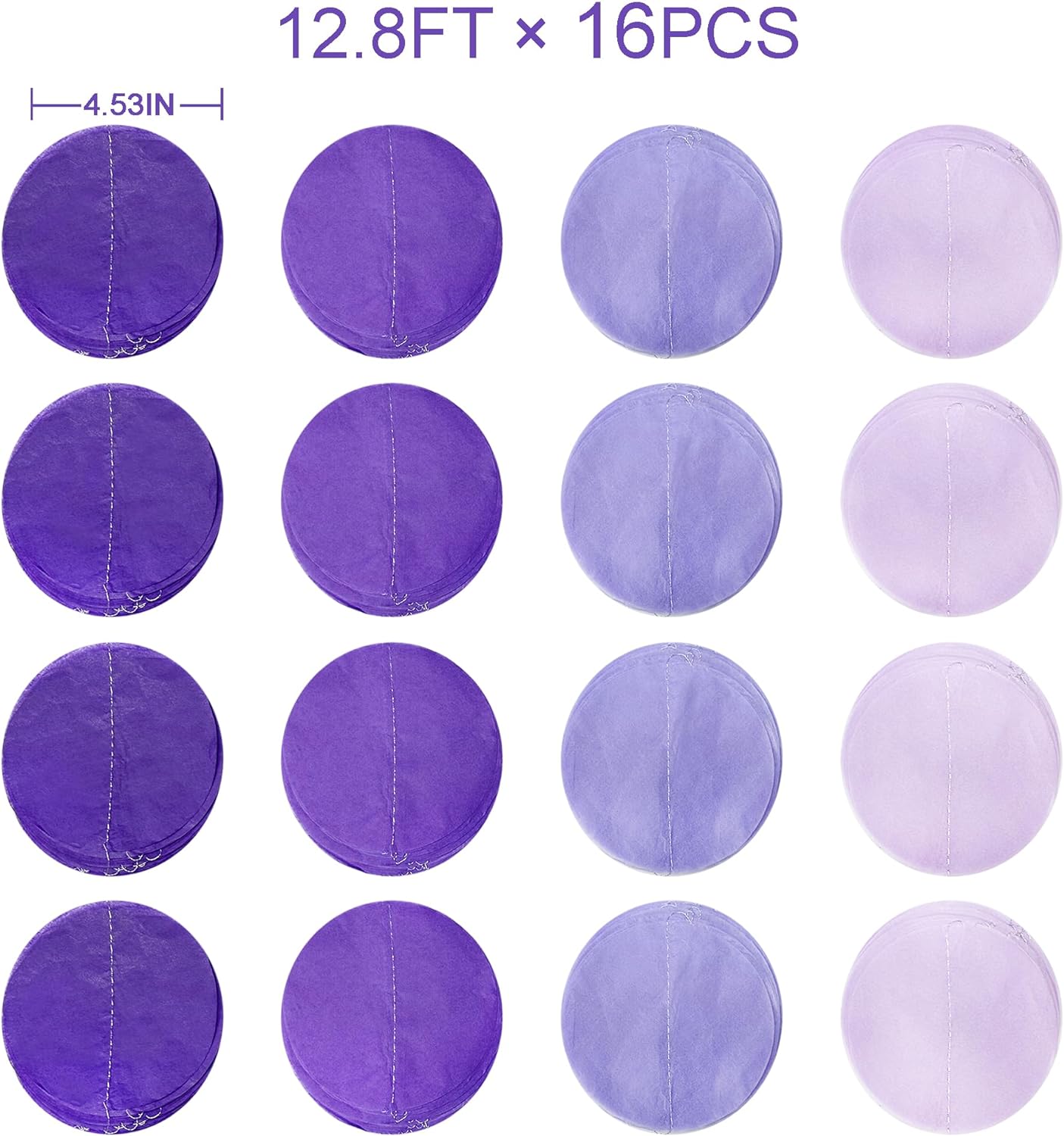 Decoración de fiesta de lavanda de 205 pies, color morado degradado, telón de fondo, serpentina, papel de seda, guirnalda colgante de lunares para