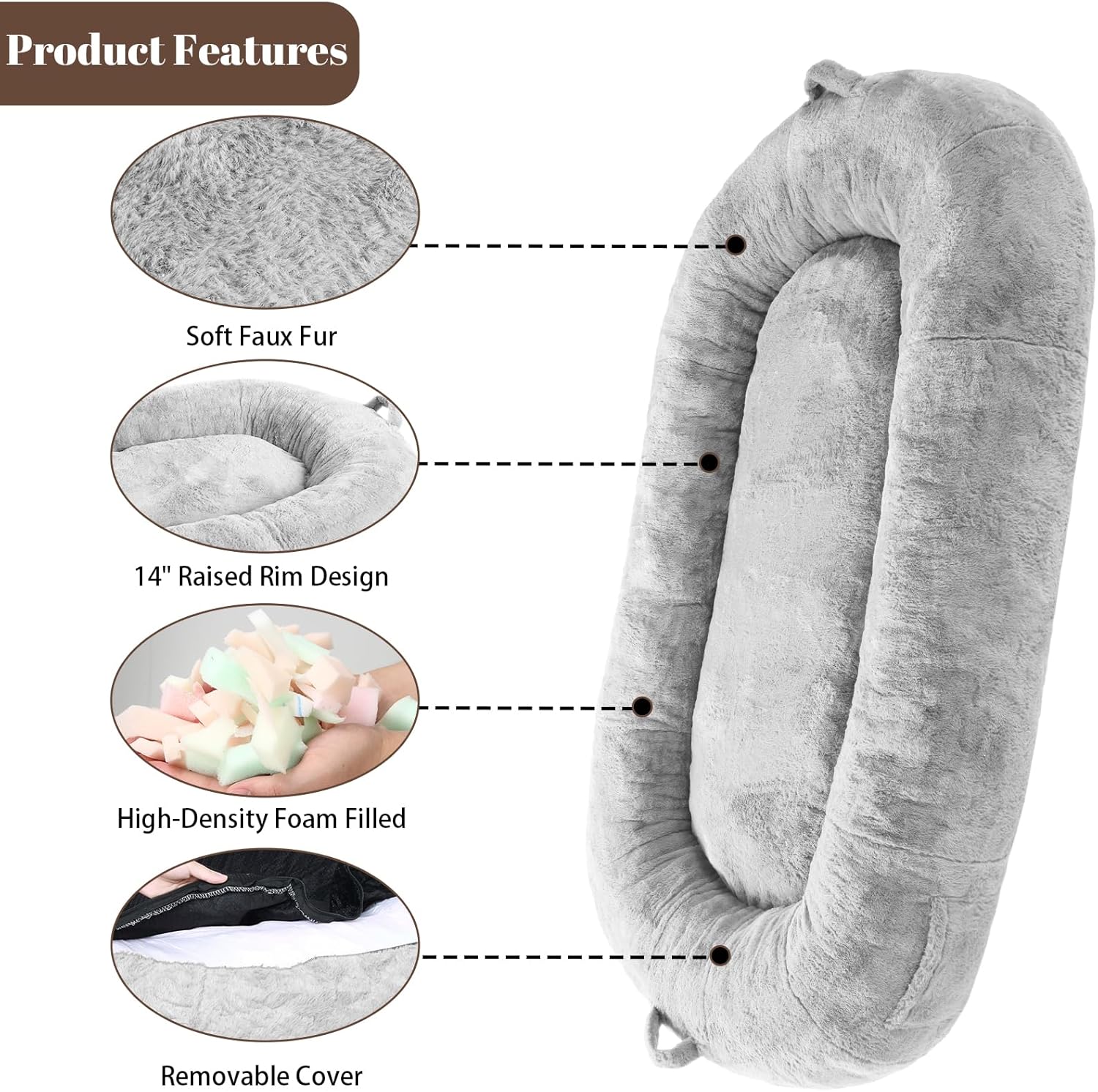 Cama gigante para perros para hombres y mujeres, 75 x 48 x 14 pulgadas, cama lavable y de felpa para perros, adecuada para adultos, cama de tamaño