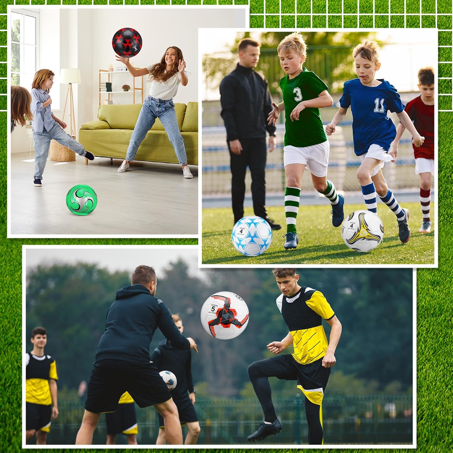 Deekin Balón de fútbol de 6 piezas con inflador, tamaño oficial, para interiores y exteriores, pelota de fútbol a granel, cosido a máquina, regalo