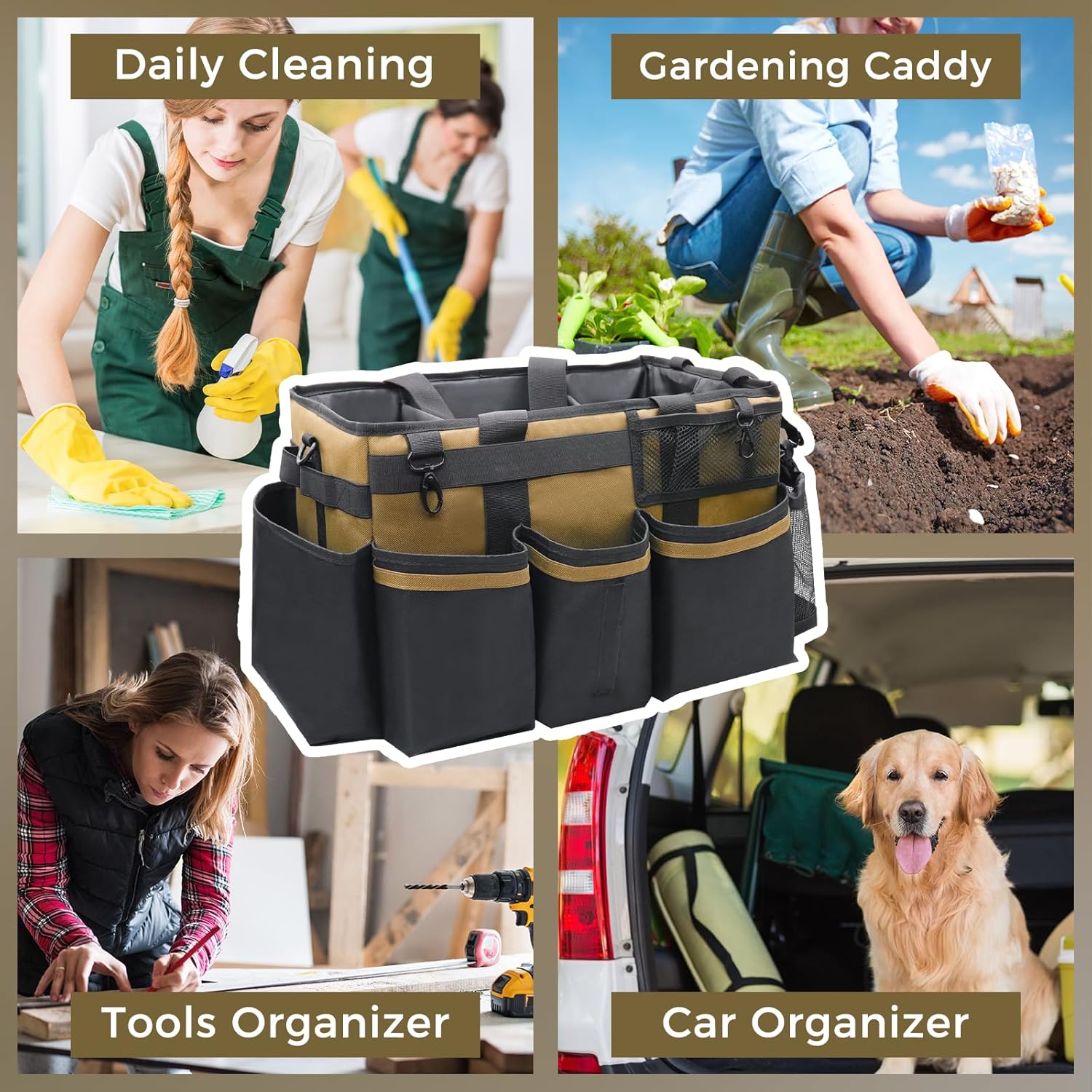 Paquete de 2 bolsas grandes de limpieza portátiles, verde y marrón