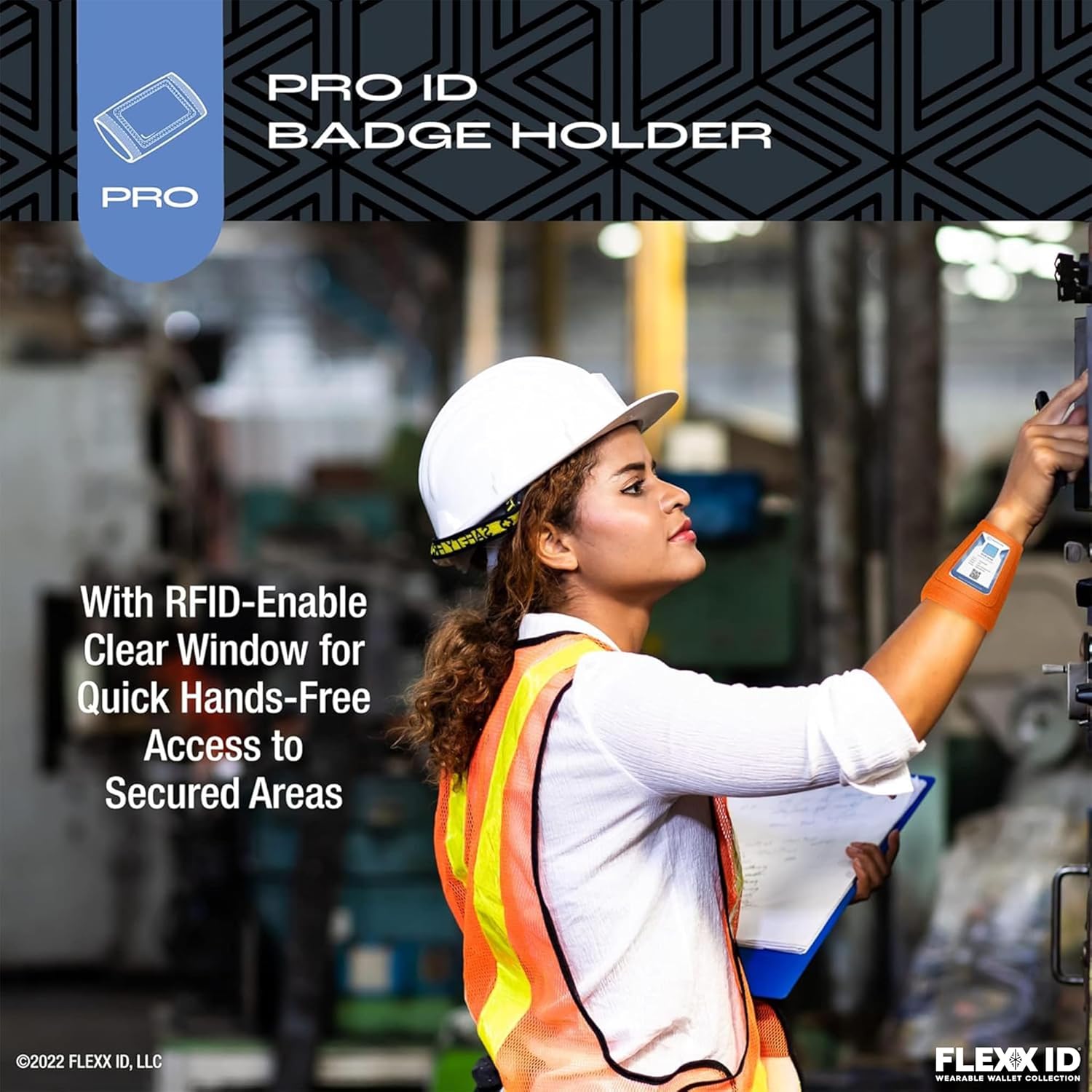PRO – Cartera segura con soporte para brazo de ventana transparente habilitada para RFID con bolsillo de velcro, acceso rápido manos libres para