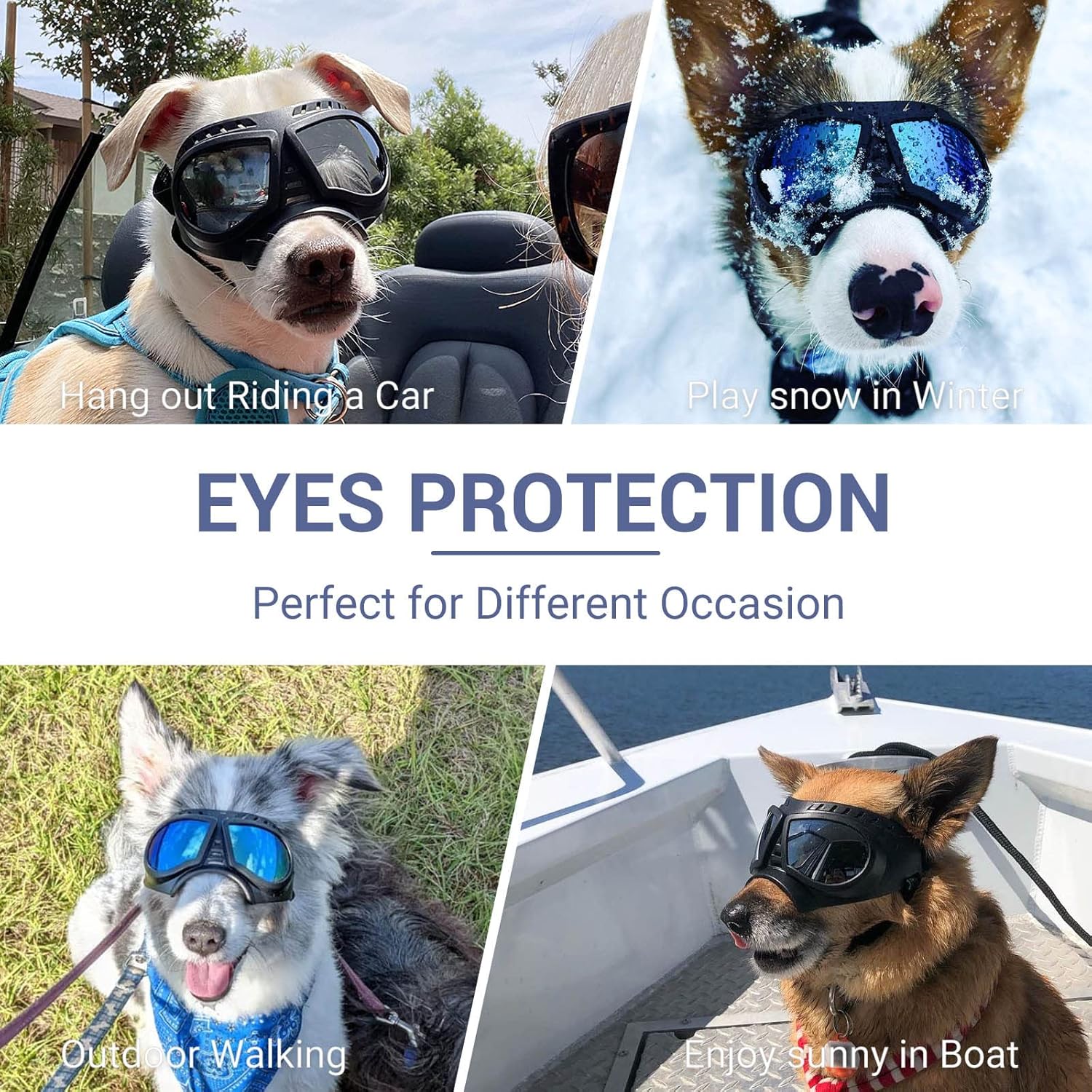 PETLESO Gafas de sol para perros de raza media, lentes de sol para perros medianos y cachorros, protección UV, para conducir perros, senderismo,
