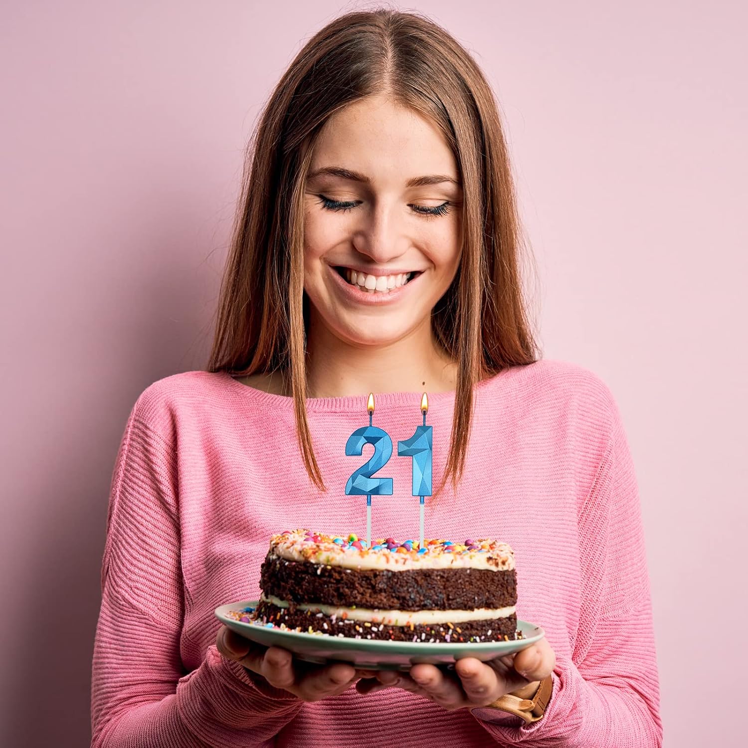 Velas de cumpleaños 50 para pastel, vela azul número 50 en forma de diamante 3D, decoración de cumpleaños, suministros de fiesta para mujeres u