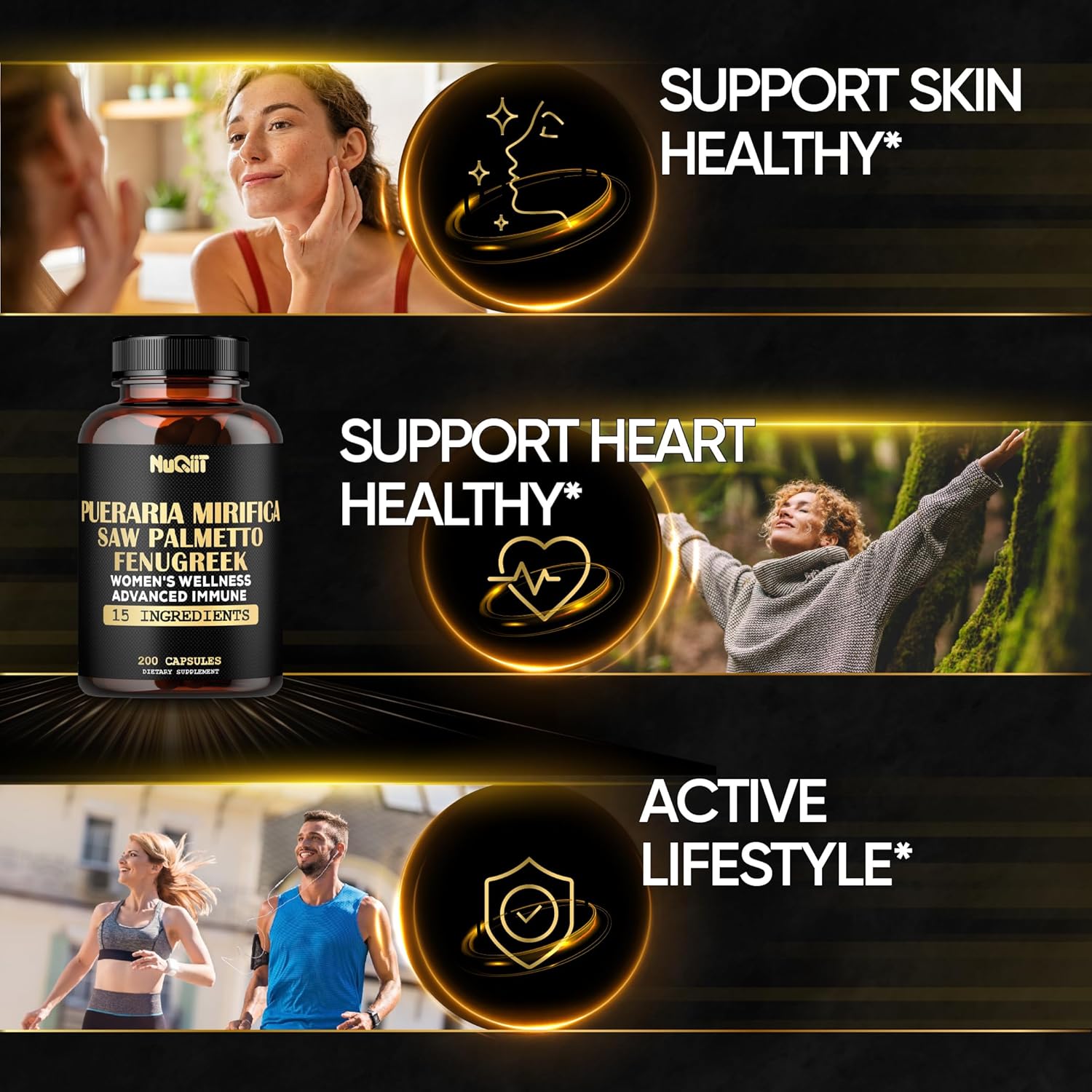 Pueraria Mirifica Extracto 101 de fenogreco con suplemento de bienestar inmunológico y para mujeres de 1000 mg – Saw Palmetto, raíz de maca, saúco y