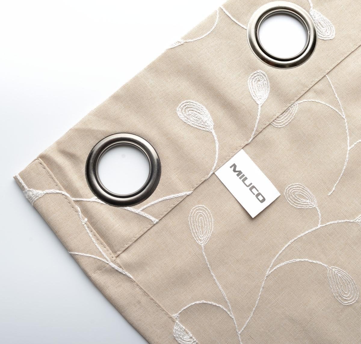 Miuco – Cortinas con ojales de lino sintético, semitransparentes, bordadas con flores, para sala de estar