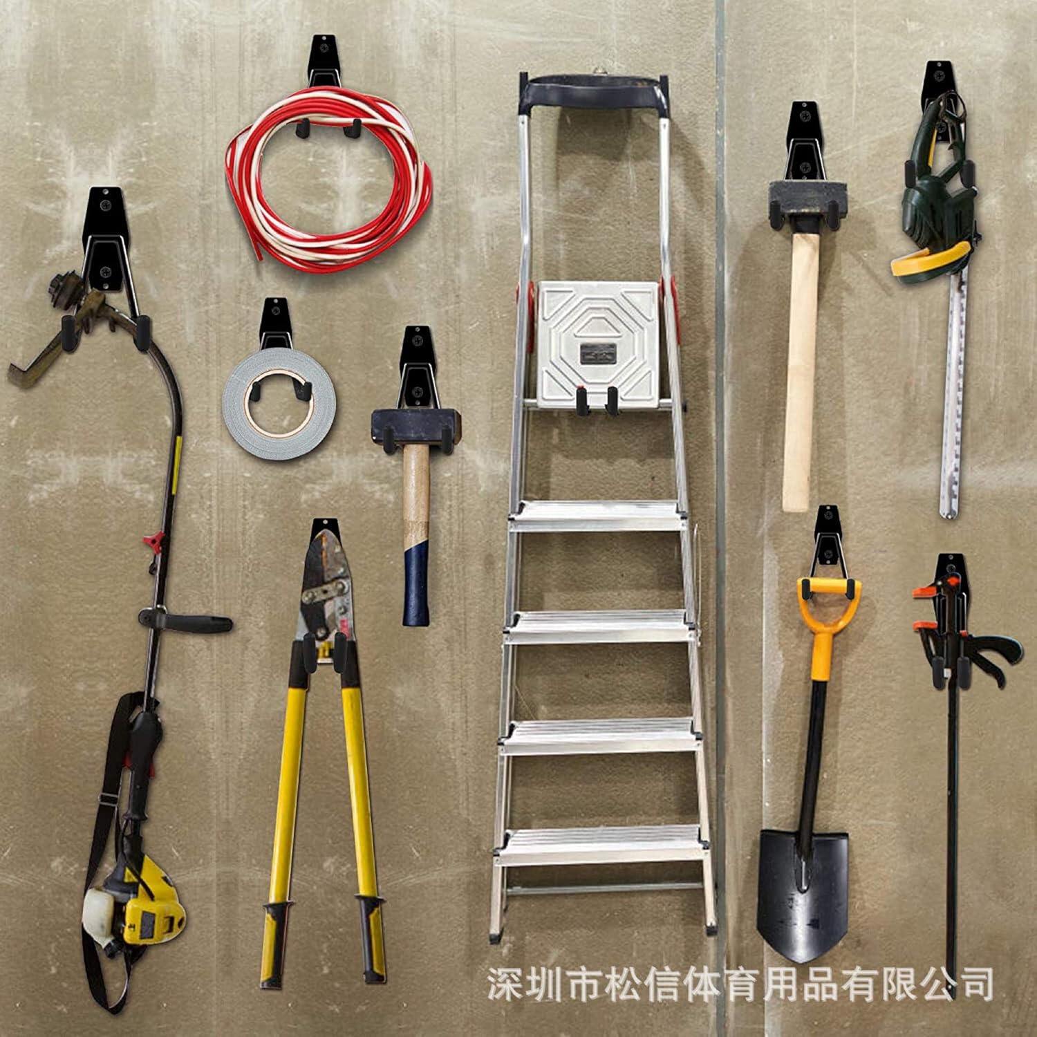 Ganchos de garaje resistentes, 16 ganchos de almacenamiento de acero para garaje, ganchos de pared para garaje y perchas con revestimiento