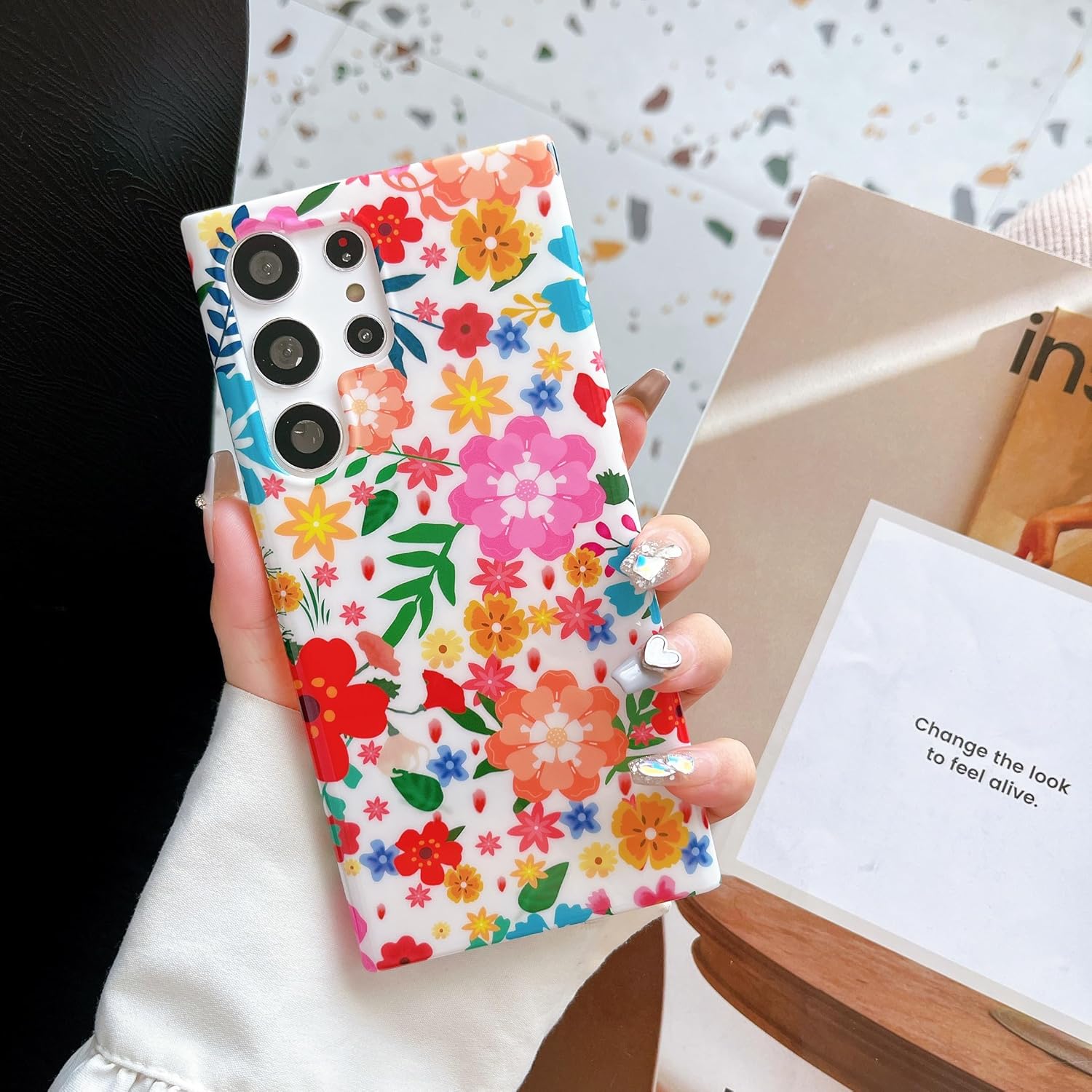 Jmltech S23 Ultra – Funda para Samsung Galaxy S23 Ultra para mujeres y niñas, diseño de mármol con purpurina, floral, silicona suave, delgada,