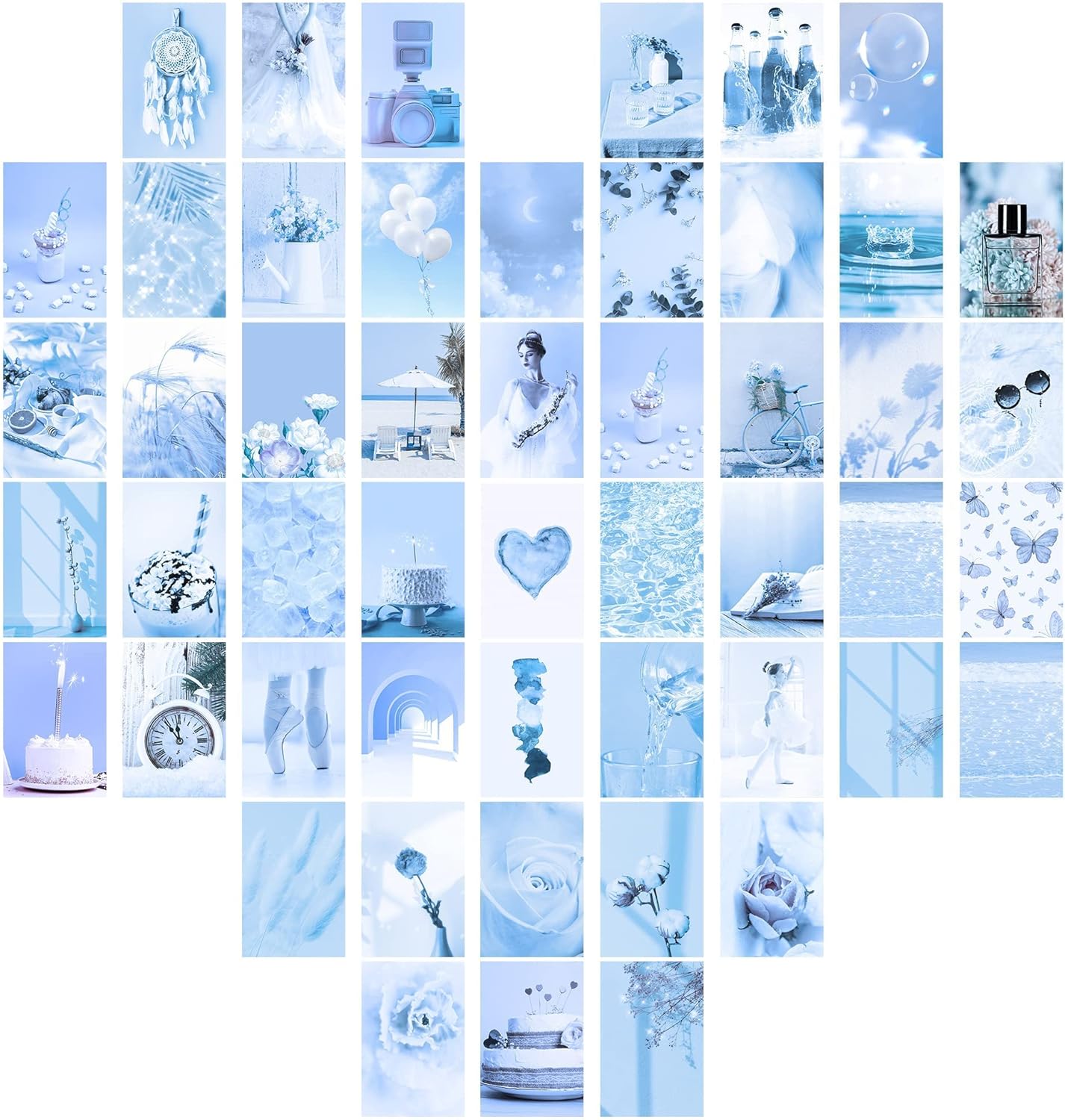 Zxcan Kit de collage de pared azul, 50 piezas de decoración estética de pared, bonita decoración de dormitorio para adolescentes y niñas, decoración
