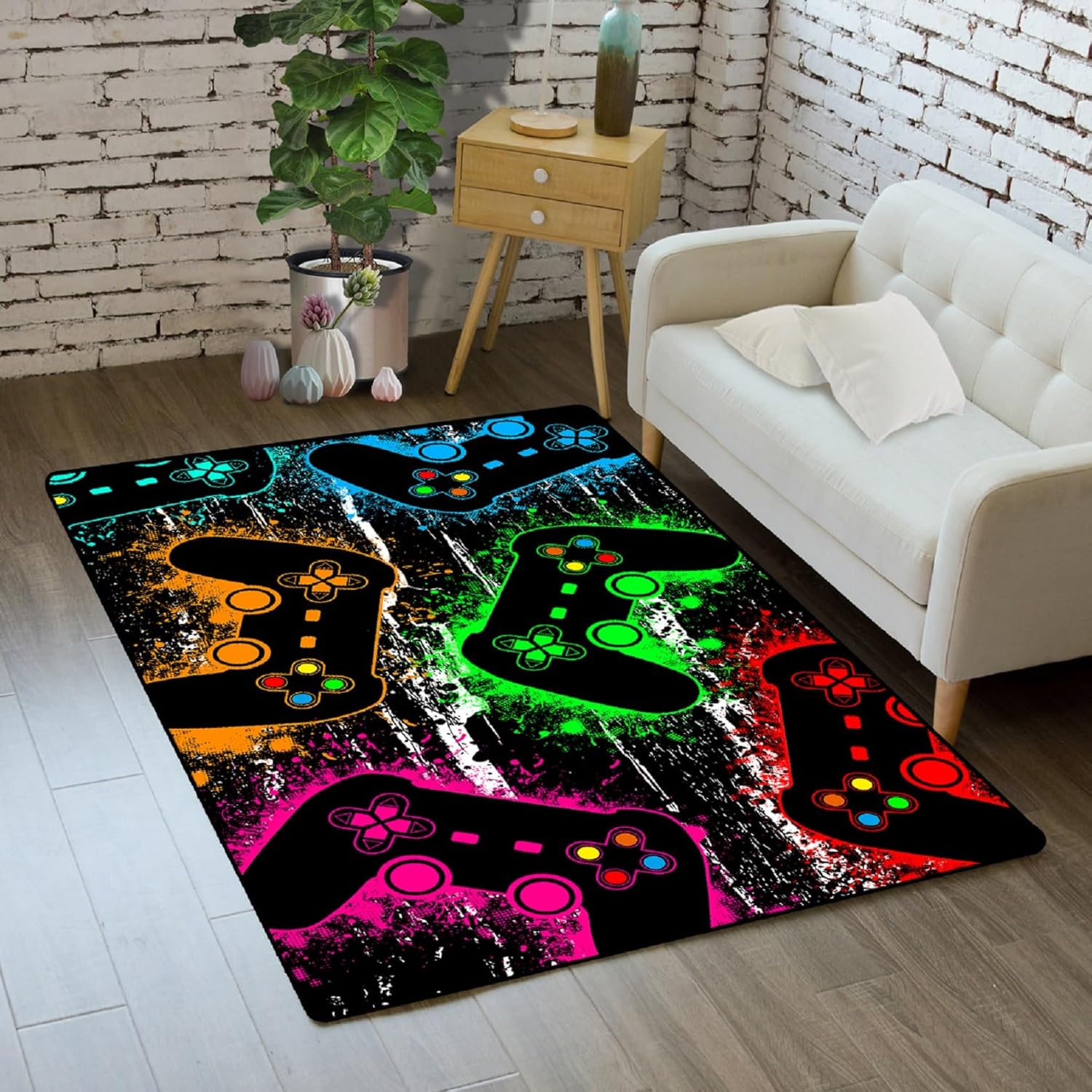 Alfombra de área grande para comedor, habitación de los niños, tapete de gamepad dibujado a mano verde para adolescentes, alfombra de piso para sala