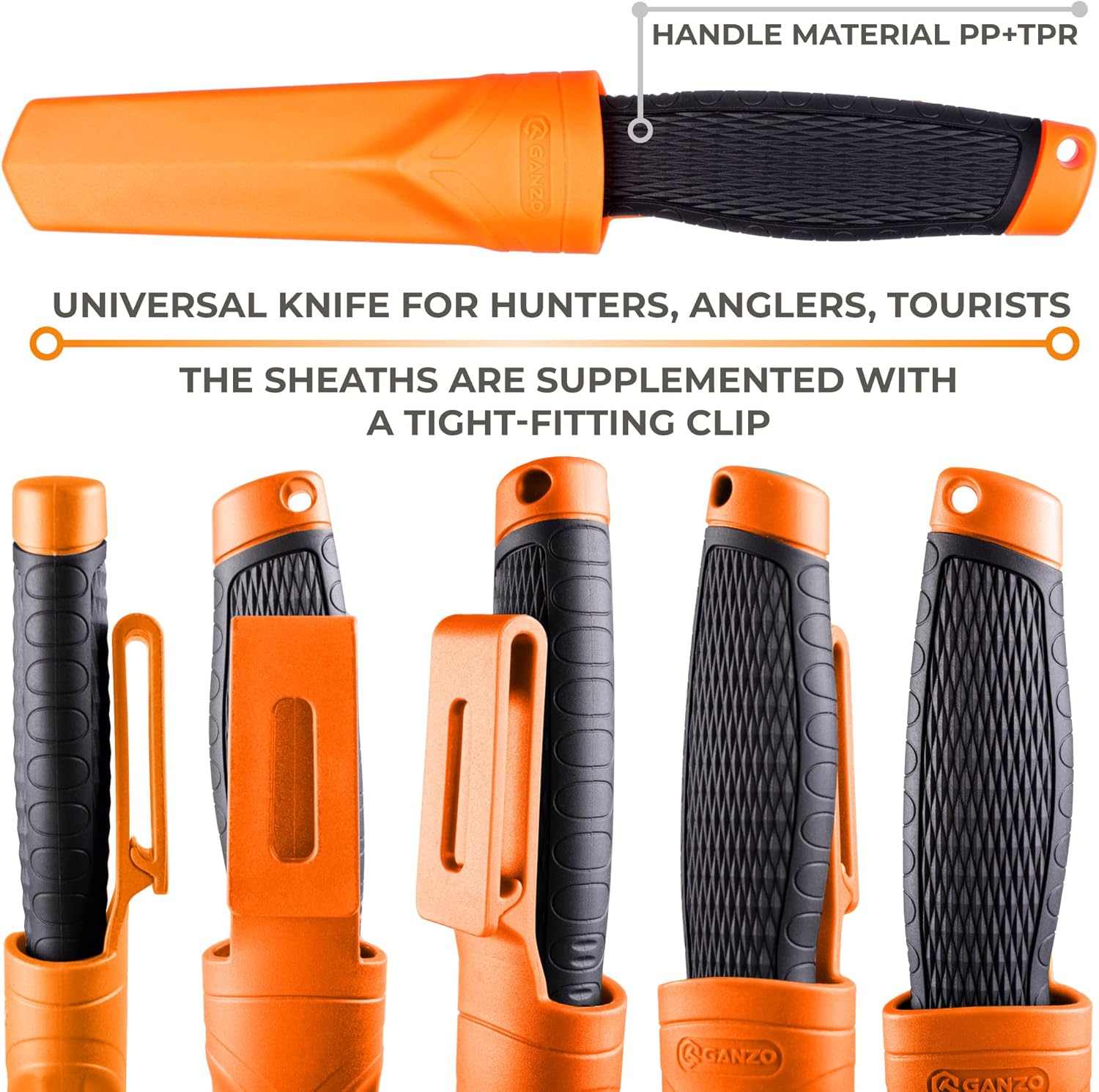 Ganzo G806-OR Cuchillo de hoja fija 8CR14 Hoja de acero inoxidable Mango ergonómico antideslizante Camping Caza Pesca al aire libre EDC Cuchillo con