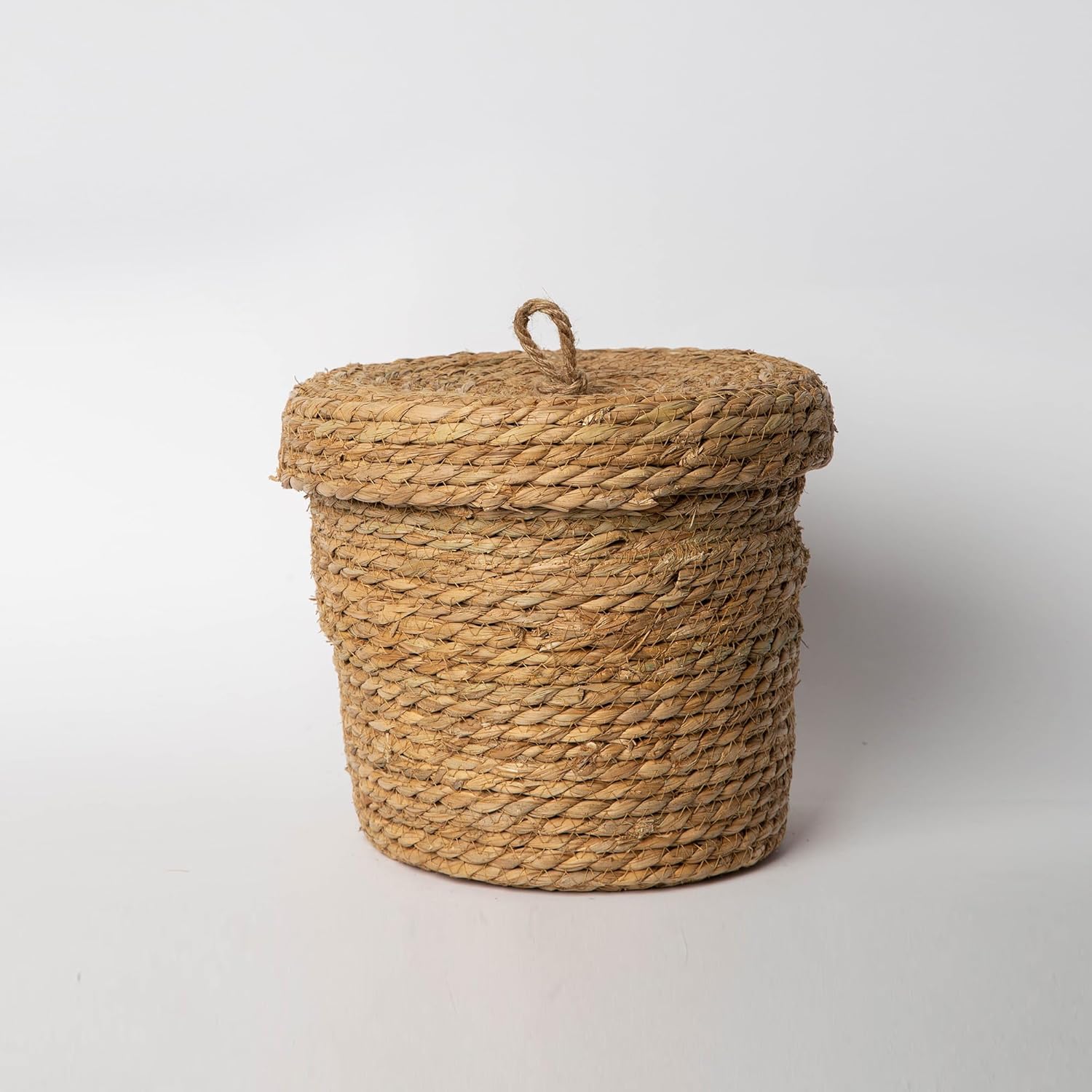 Cesta artesanal de algas marinas con tapa. Cestas decorativas para almacenamiento. Cesta de cuerda natural con tapa. Cestas tejidas de pastos