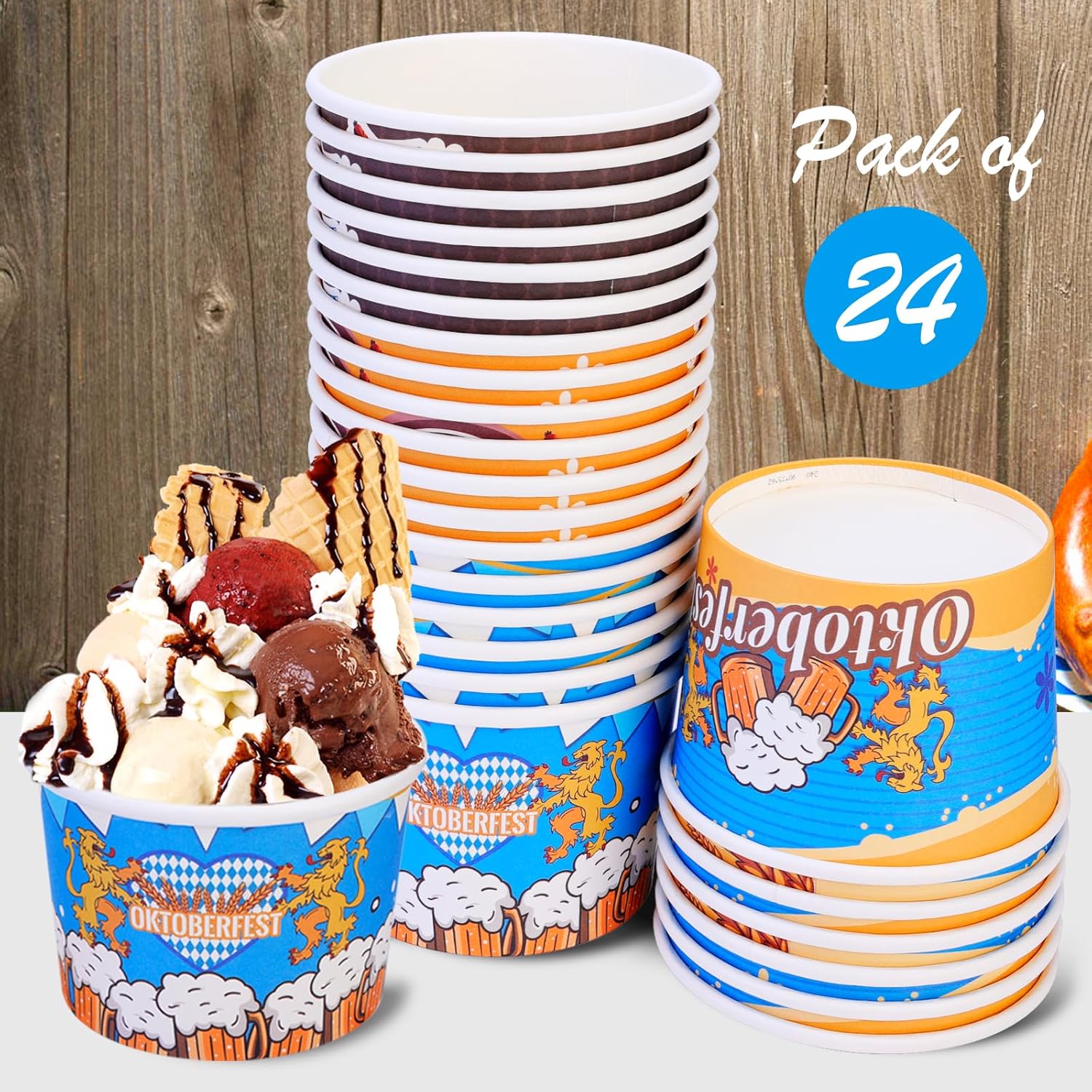 HOWAF 24 tazas de aperitivos para fiesta de Oktoberfest, taza de helado de Oktoberfest, cuenco de aperitivos de Oktoberfest, taza de papel