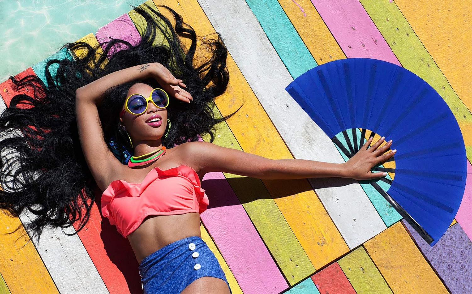 Abanicos plegables grandes, abanicos de mano para mujeres y hombres, ventiladores plegables de mano japoneses chinos para festivales de música, EDM,