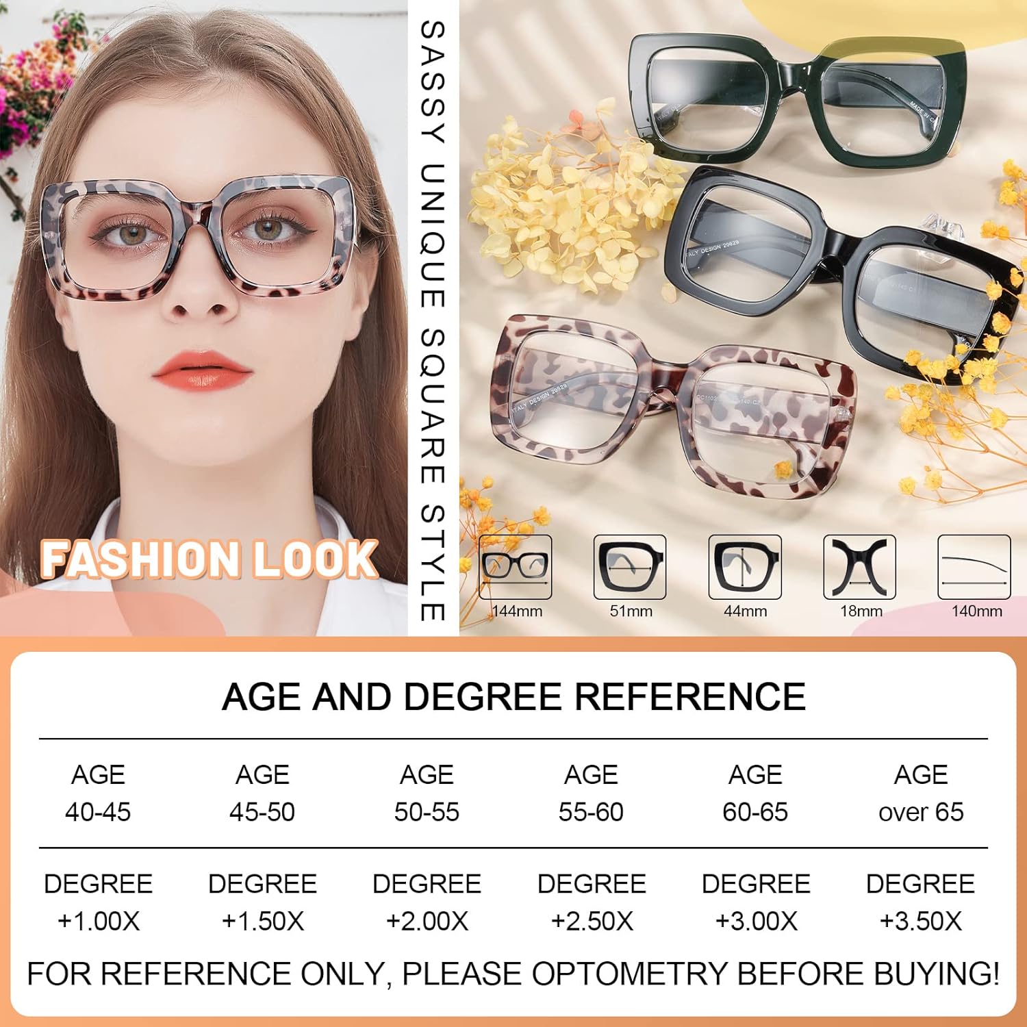 MARE AZZURO Gafas de lectura para mujer, de gran tamaño, cuadradas, para lectores 1.0, 1.25, 1.5, 1.75, 2.0, 2.25, 2.5, 2.75, 3.0, 3.5, 4.0, 5.0, 6.0