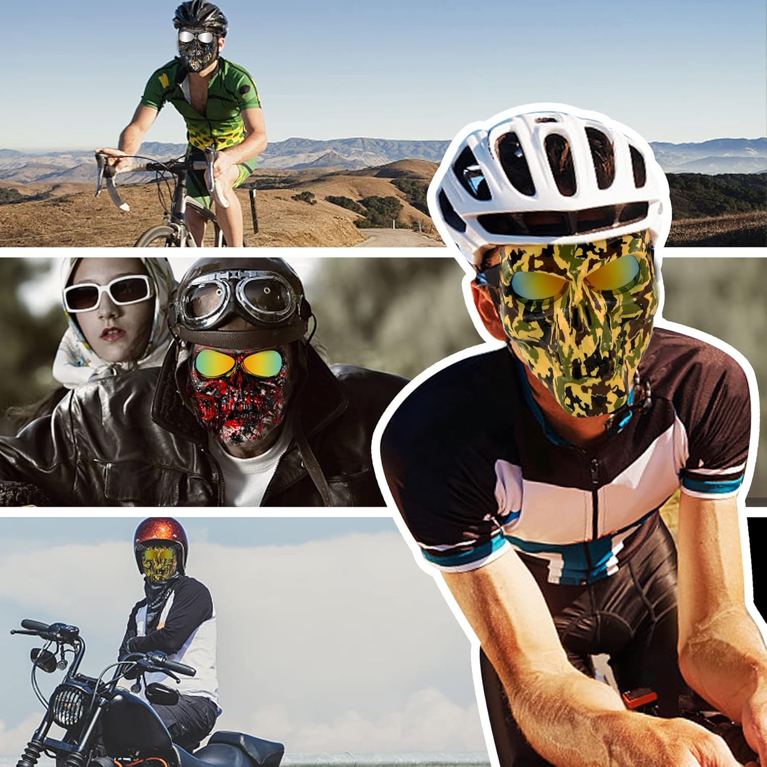 BOROLA Máscara de cara fea a prueba de arena con lente polarizada para motocicleta Off-Road Riding Cómic Role Cos máscara