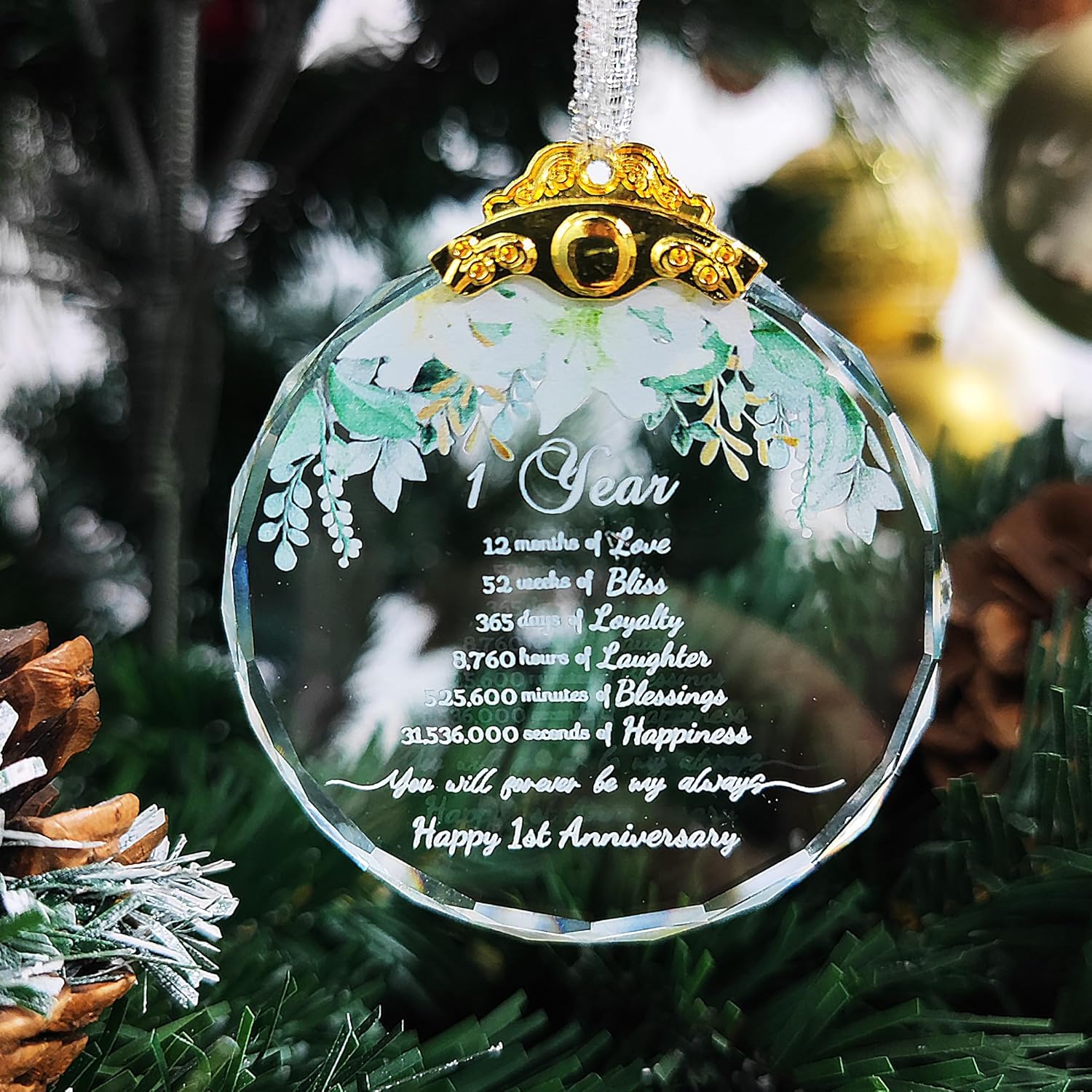 Adorno de primer aniversario, decoraciones colgantes de Navidad para parejas, adornos de árbol de Navidad de cristal para él, su esposo y esposa