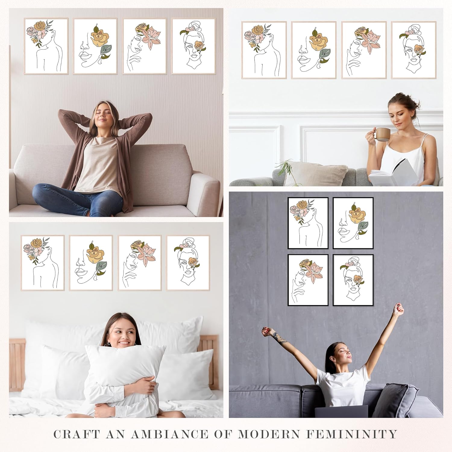 Insire Arte de pared feminista, arte de línea, arte de pared de silueta, arte de pared femenino, decoración de pared femenina, arte de pared de