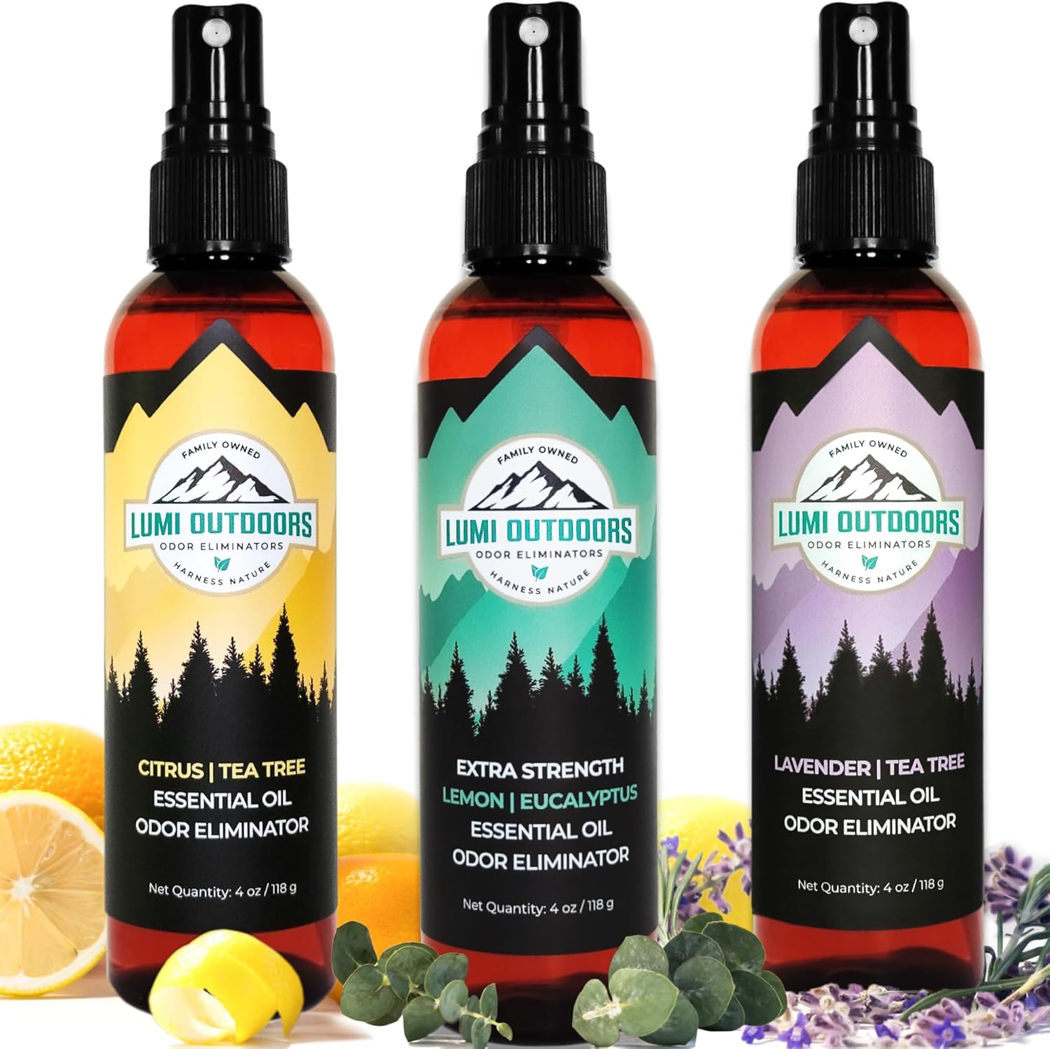 Lumi Outdoors Paquete de 3 desodorantes naturales para zapatos, eucalipto limón, árbol de té cítrico, árbol de té de lavanda