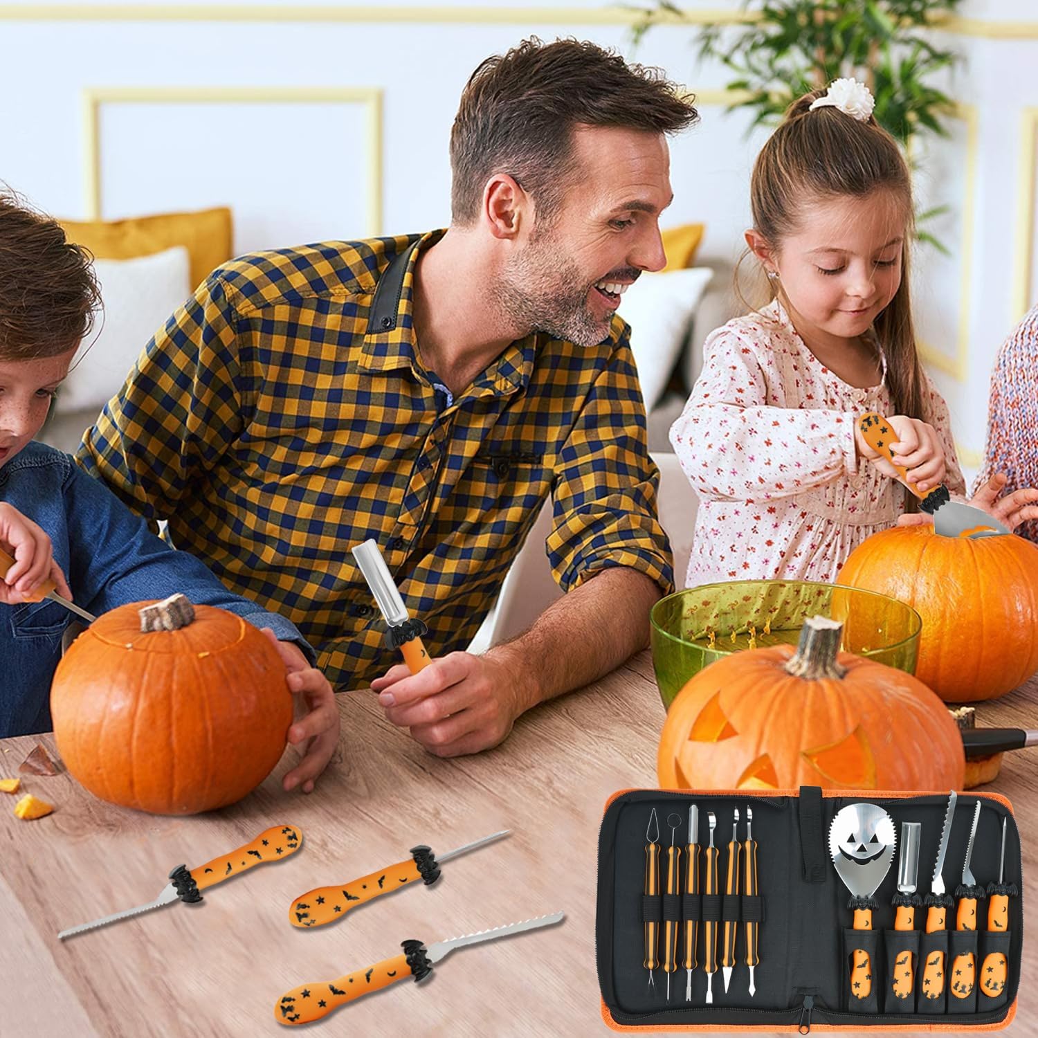 NDLBS Herramientas para tallar calabazas de Halloween, 11 piezas, juego profesional de tallado de calabaza con bolsa de almacenamiento, kit de