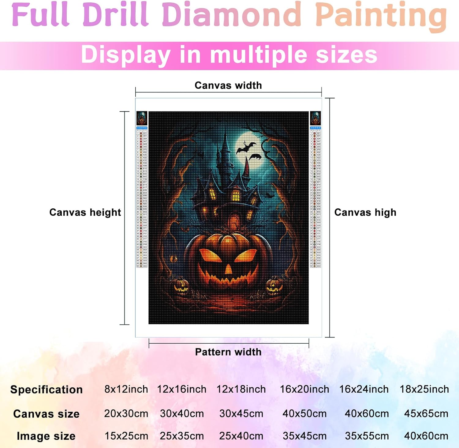 Kits de pintura de diamantes para adultos, castillo de calabaza malvada, kit de taladro redondo completo de Halloween 5D, pintura de puntos de