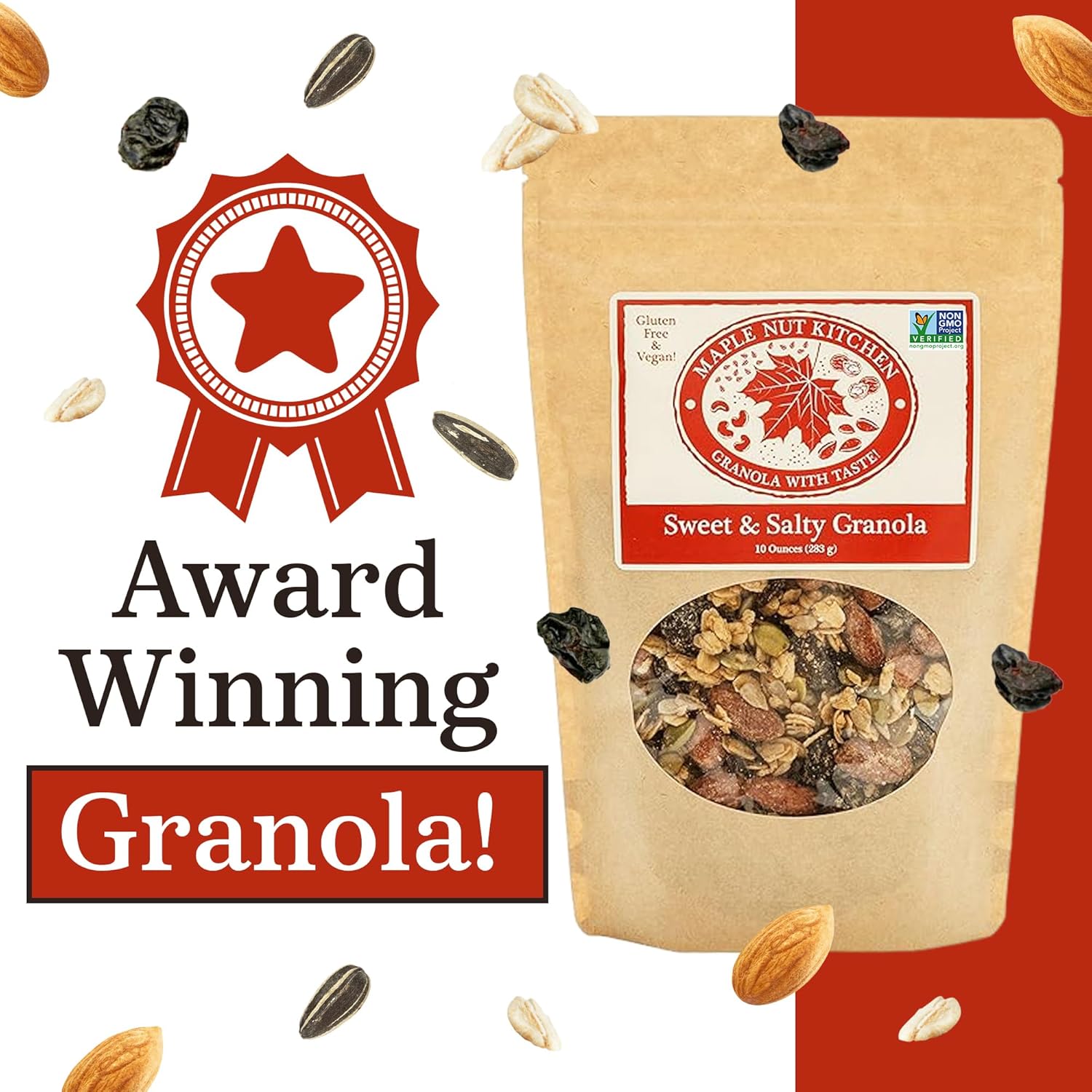 Maple Nut Kitchen Granola dulce y salada – Sin gluten y vegana  Nutty Bliss con almendras de arce, chocolate y cerezas 10 onzas