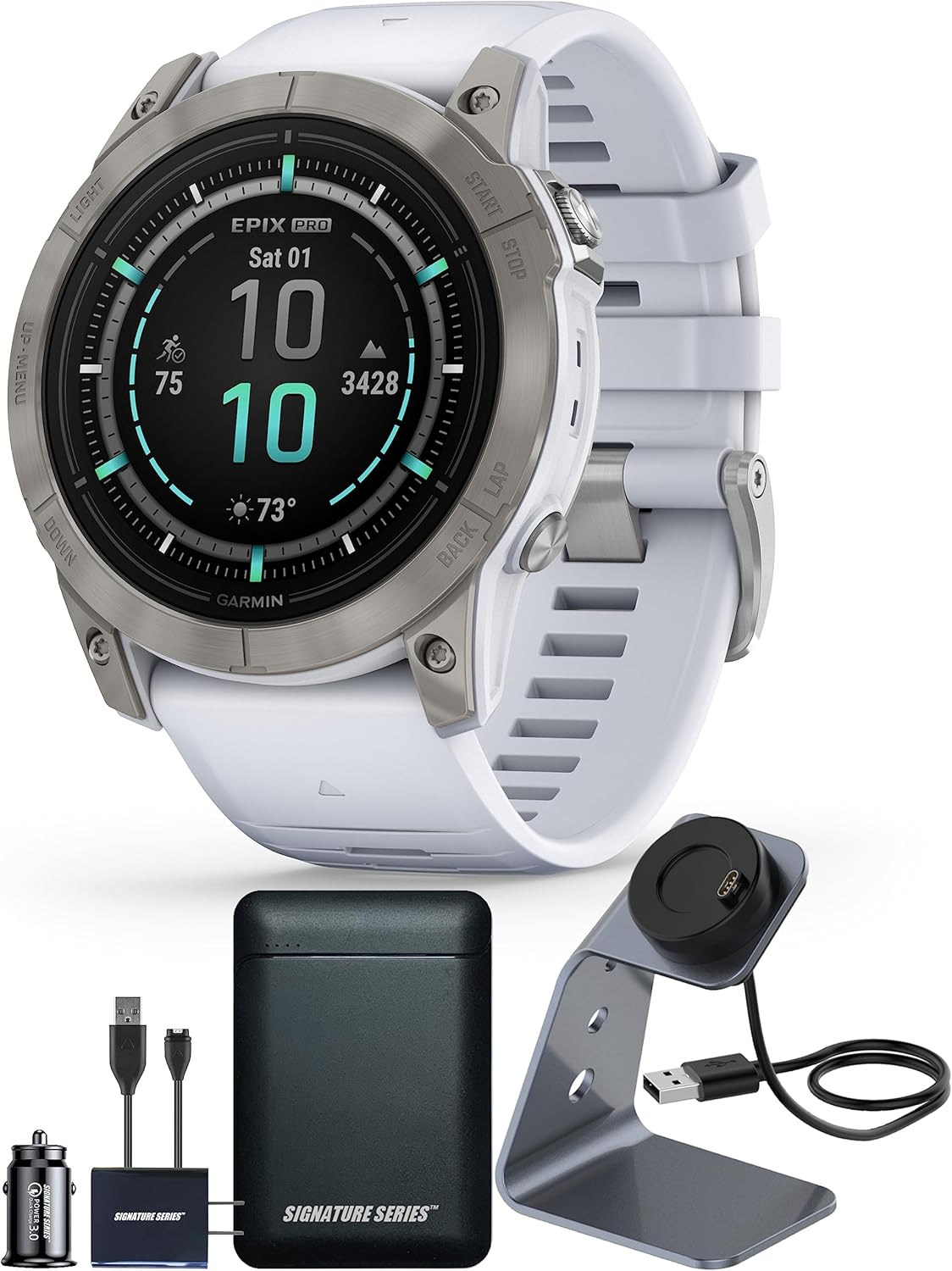 Garmin epix Gen 2 Pro Sapphire Edition, 2.008 in, titaniopiedra blanca  Pantalla AMOLED, reloj inteligente de alto rendimiento, tecnología de