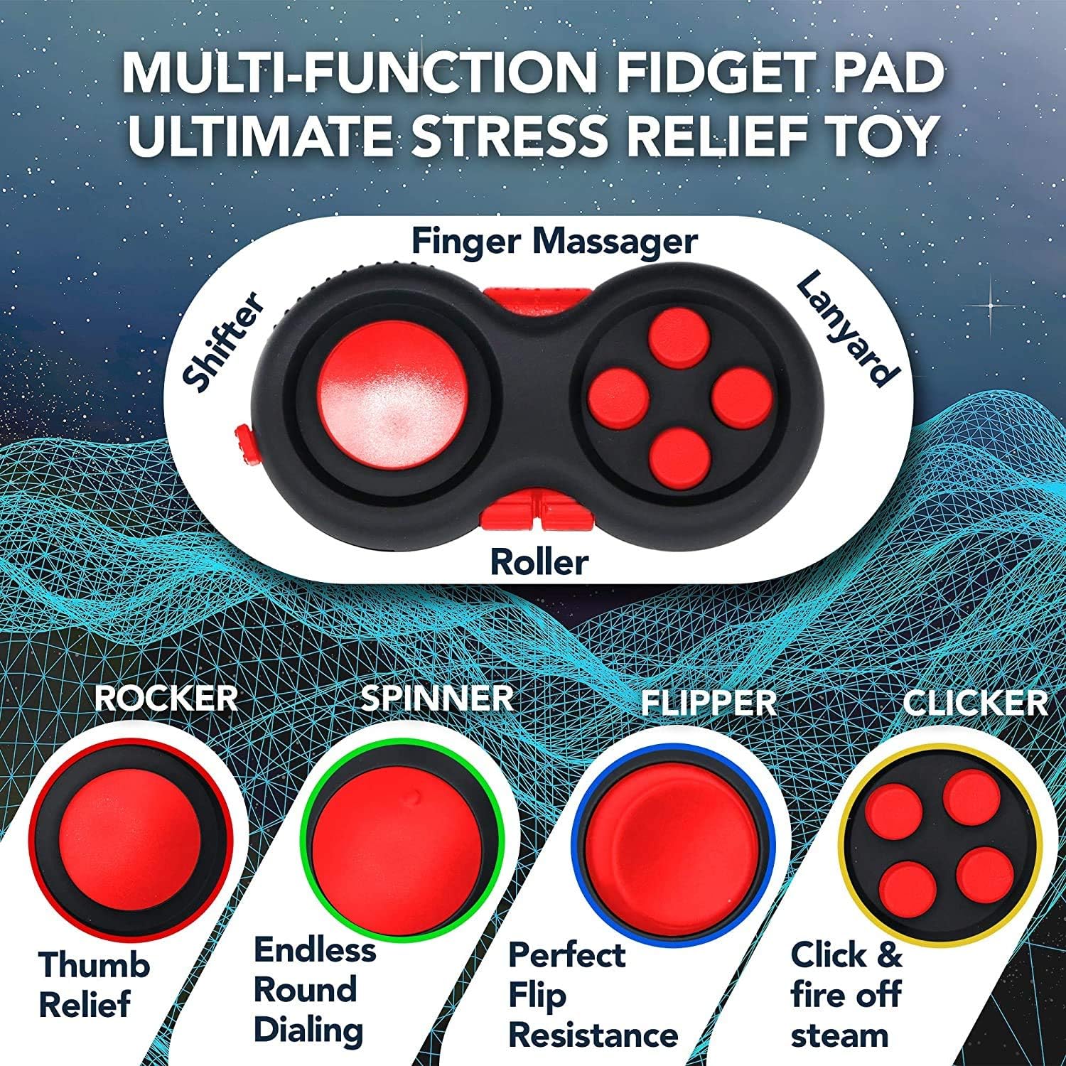 DUDDY-PRO Fidget Pad 8 características divertidas, almohadilla de juego de control retro de mano, juguete de enfoque, alivio de ansiedad y estrés