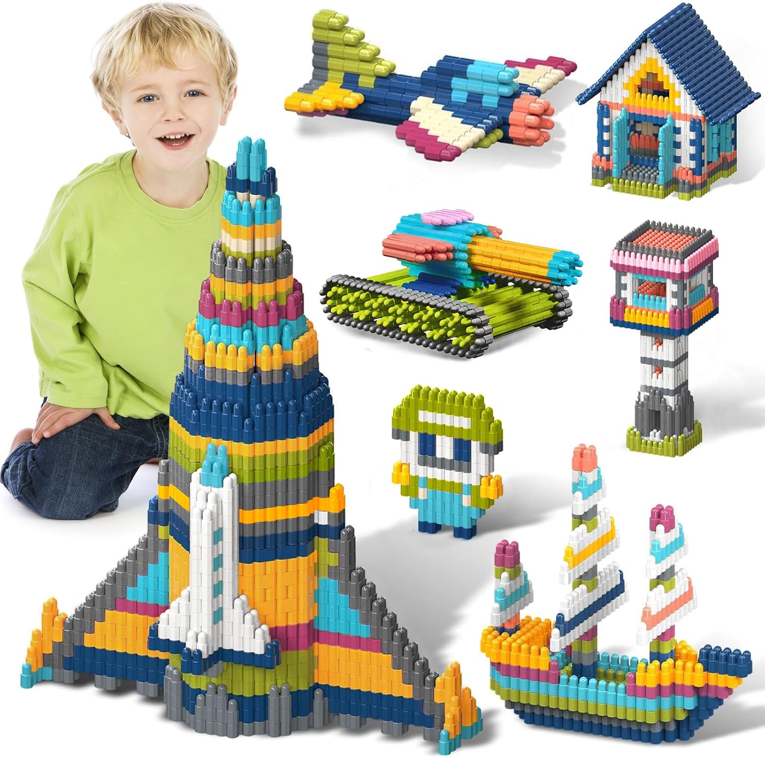 Juguetes de construcción STEM para niños de 3 años en adelante, 1140 bloques de plástico en 10 colores, juguetes Montessori educativos preescolares