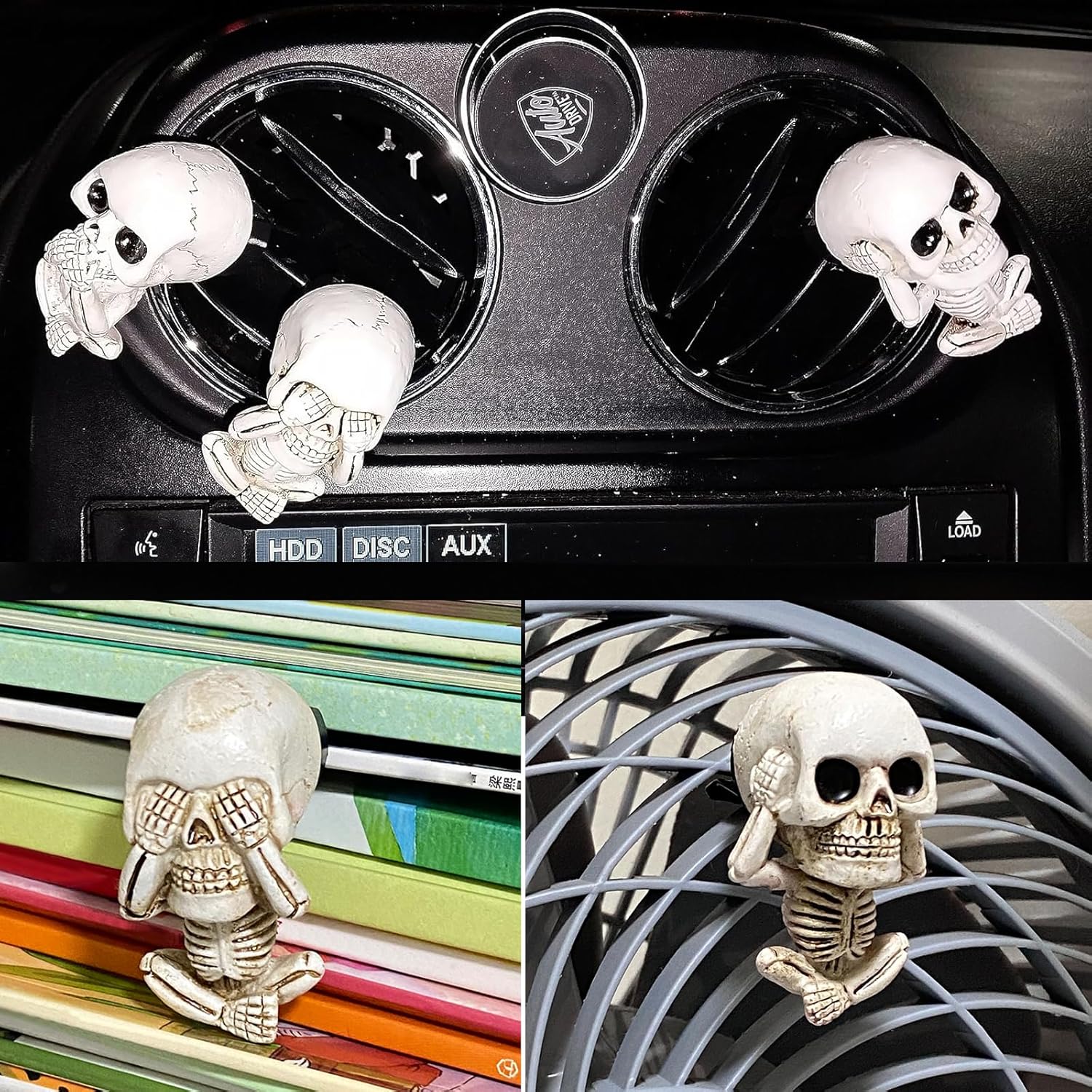 Ambientadores de calavera para automóvil, clips de ventilación con aceite esencial de lavanda pura de 0.3 onzas líquidas, accesorios de decoración