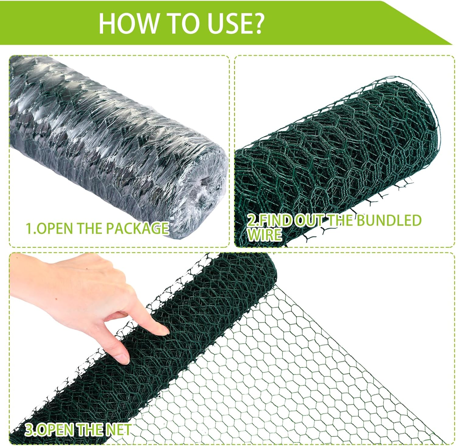 4 rollos de alambre de pollo de 13.7 x 236 pulgadas, malla de alambre floral hexagonal galvanizado floral con alicates, guantes protectores, bridas
