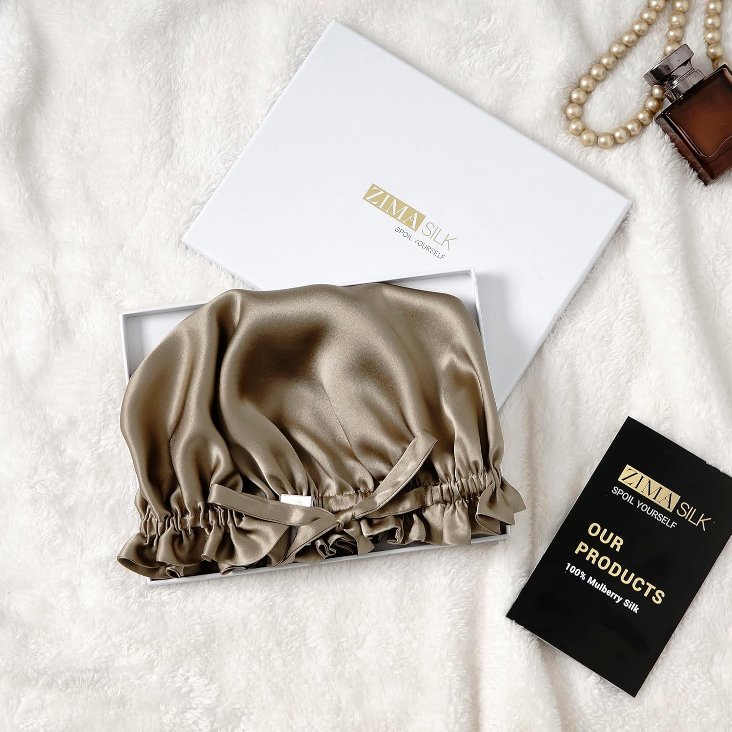 ZIMASILK Gorro 100% de seda de morera para el cuidado del cabello de las mujeres, seda de doble capa, envoltura de seda natural para dormir con