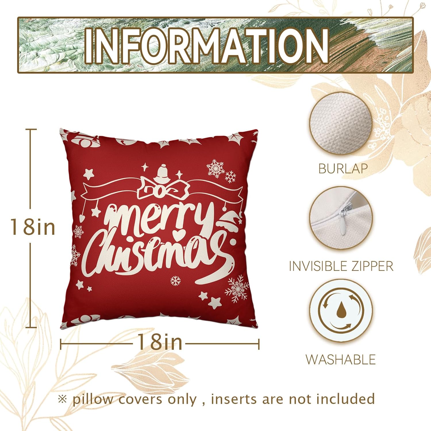 Fundas de almohada de reno de invierno de 18 x 18 pulgadas, funda de almohada de árbol de Navidad, fundas de almohada de lino para decoración de