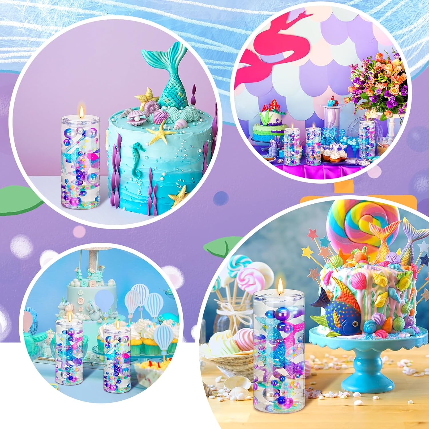 Jutom 10150 piezas de centro de mesa de sirena de relleno de sirena para mesas, concha, cola de pez, estelleroide, cuentas de perlas multicolor,