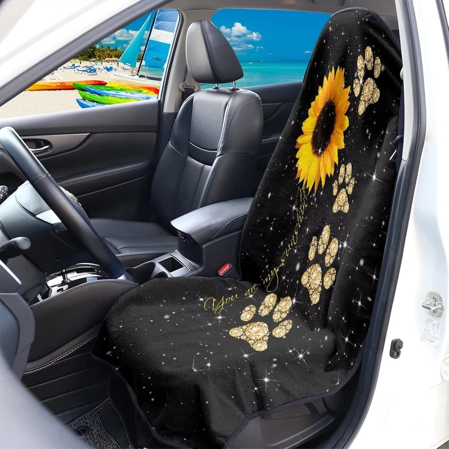 Accesorios de coche con diseño de pata de girasol para asiento de coche, toalla impermeable, protector de asiento de automóvil, lavable a máquina,
